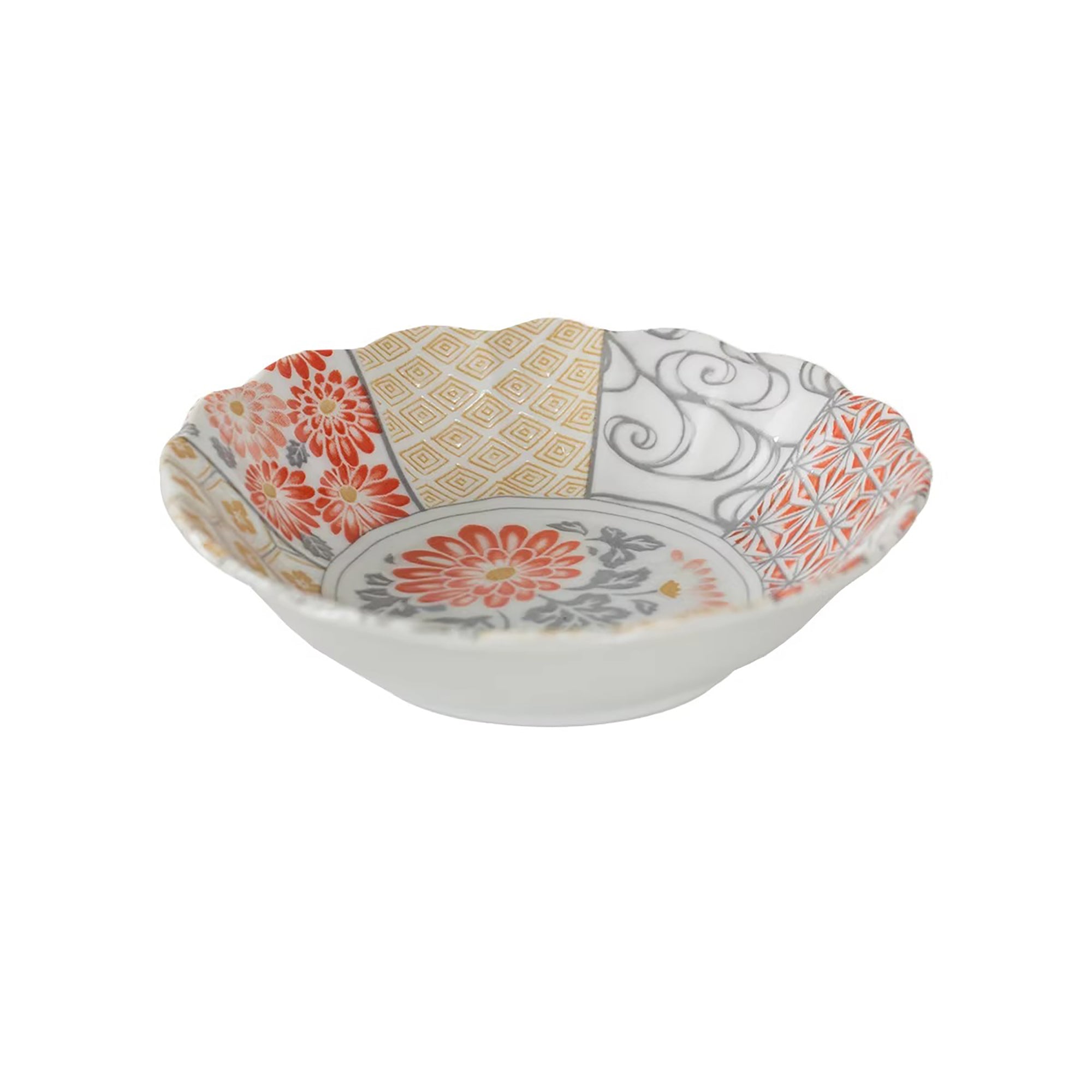 Vaisselle Minoyaki motif chrysanthème et vagues porte-bonheur