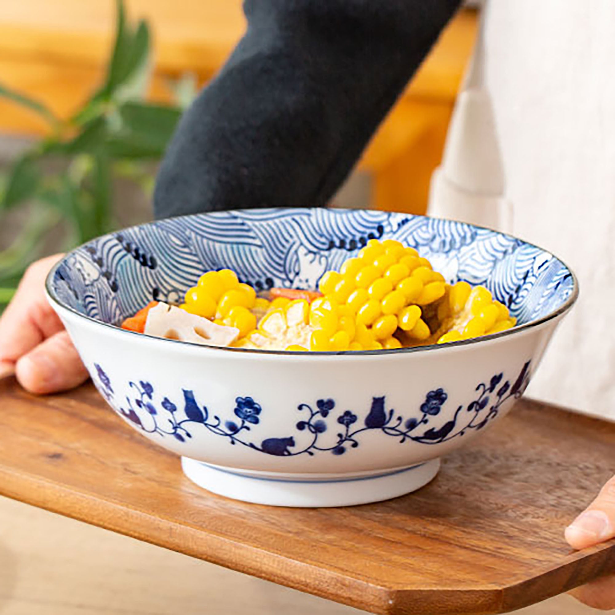 Ceramic Minoyaki Tableware with Cute Cats Pattern