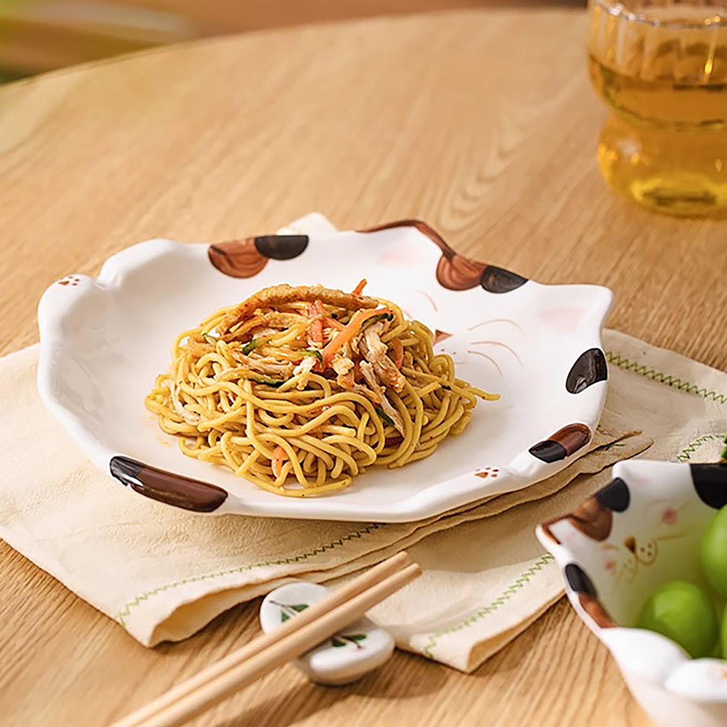 Assiette et bol en céramique en forme de chat