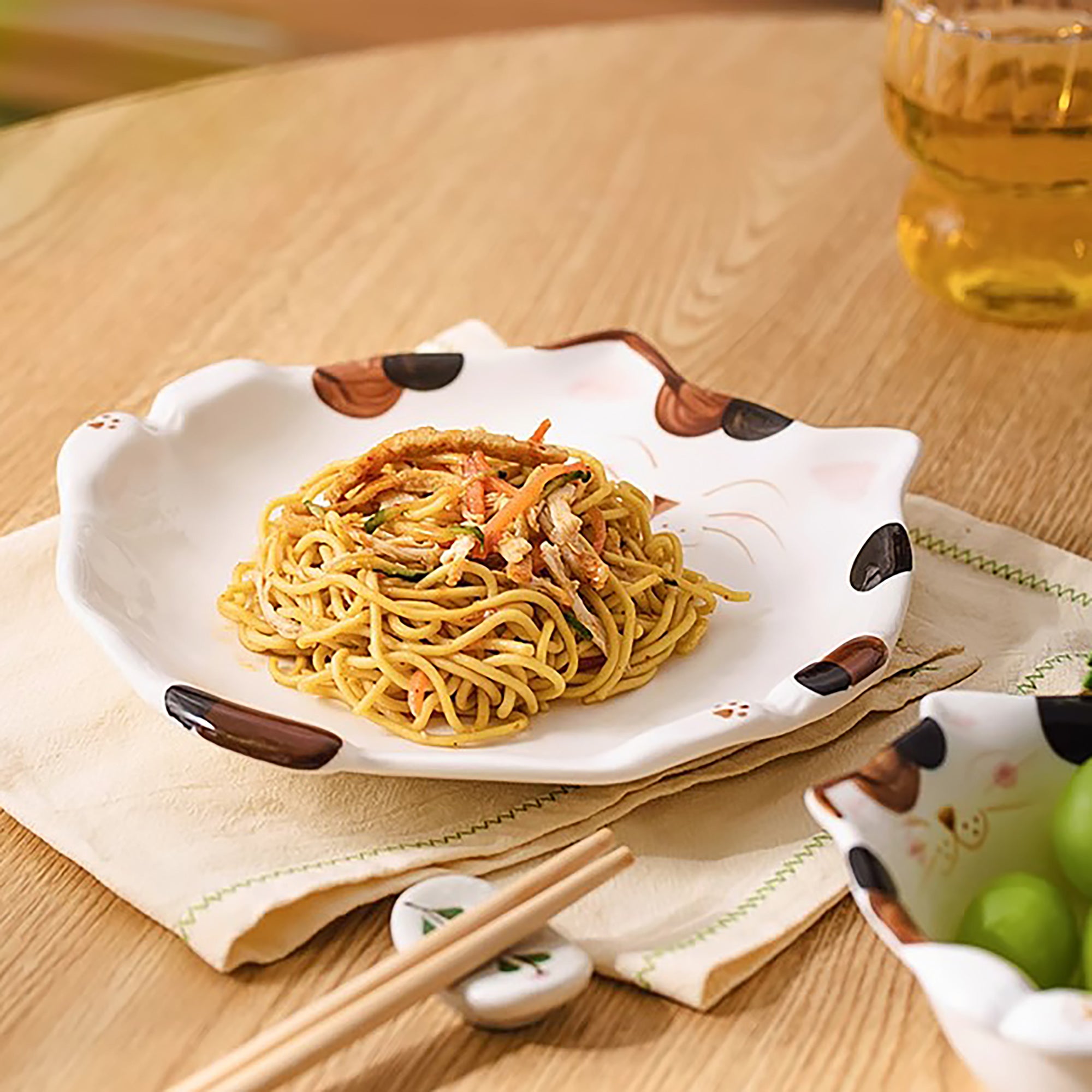 Assiette et bol en céramique en forme de chat