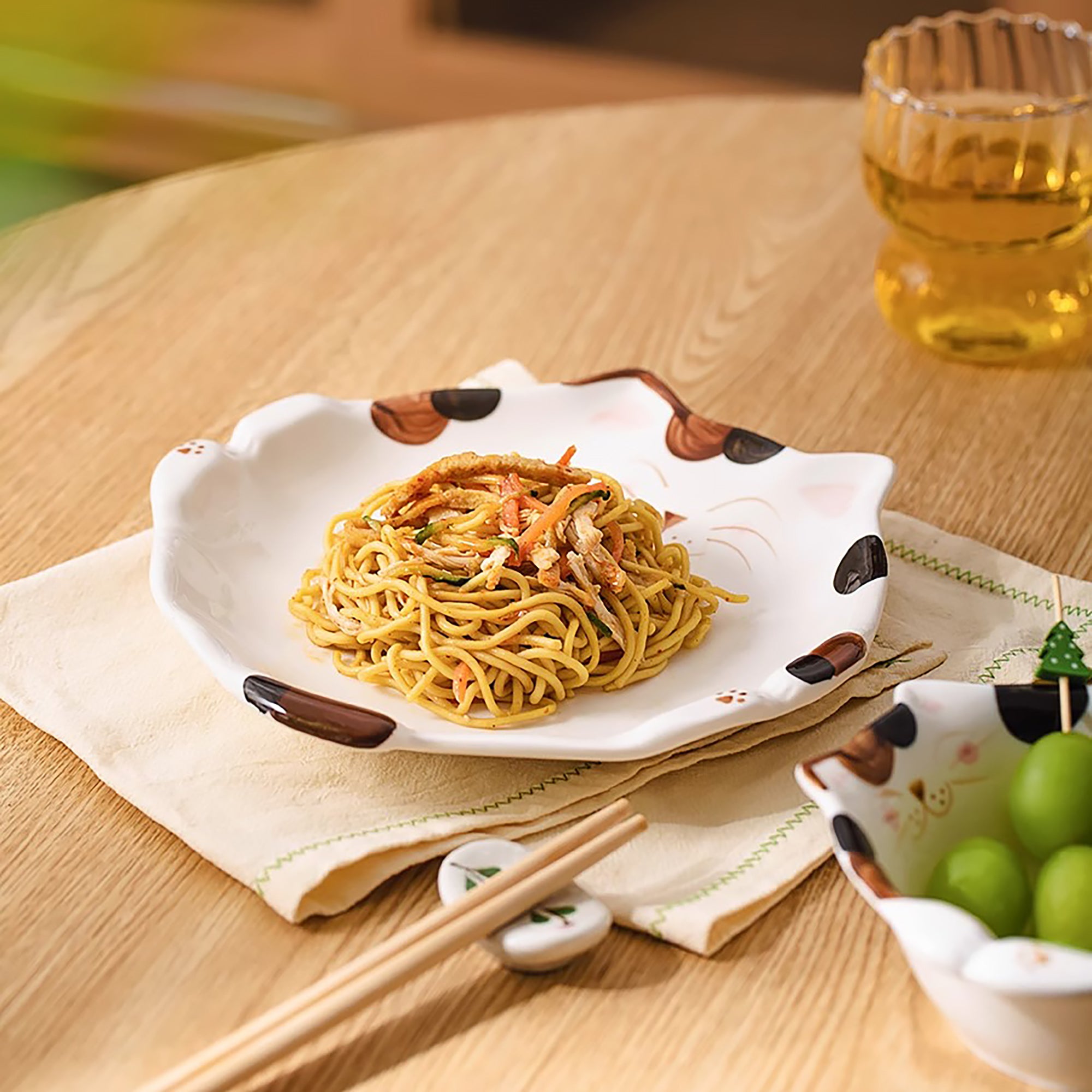 Assiette et bol en céramique en forme de chat