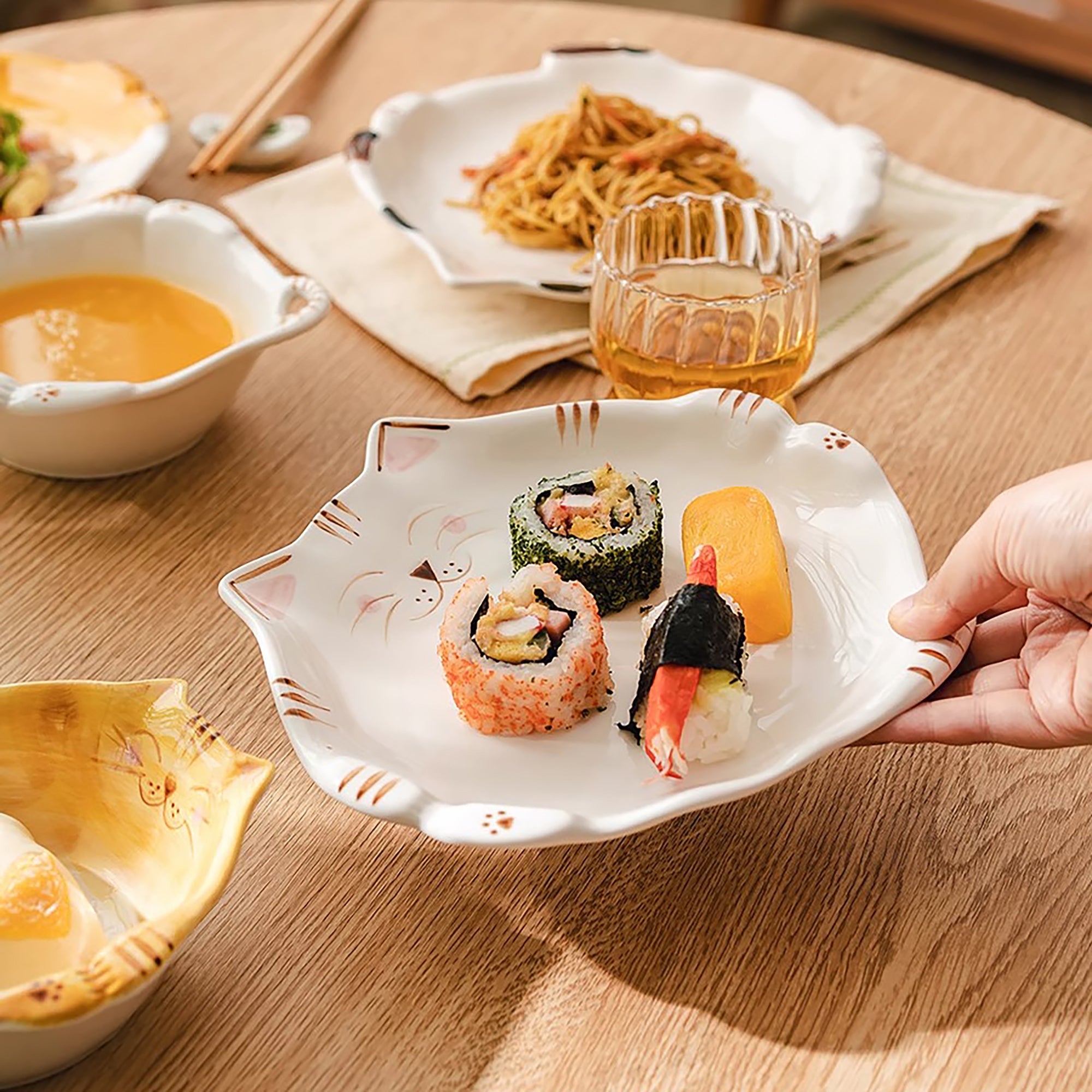 Assiette et bol en céramique en forme de chat