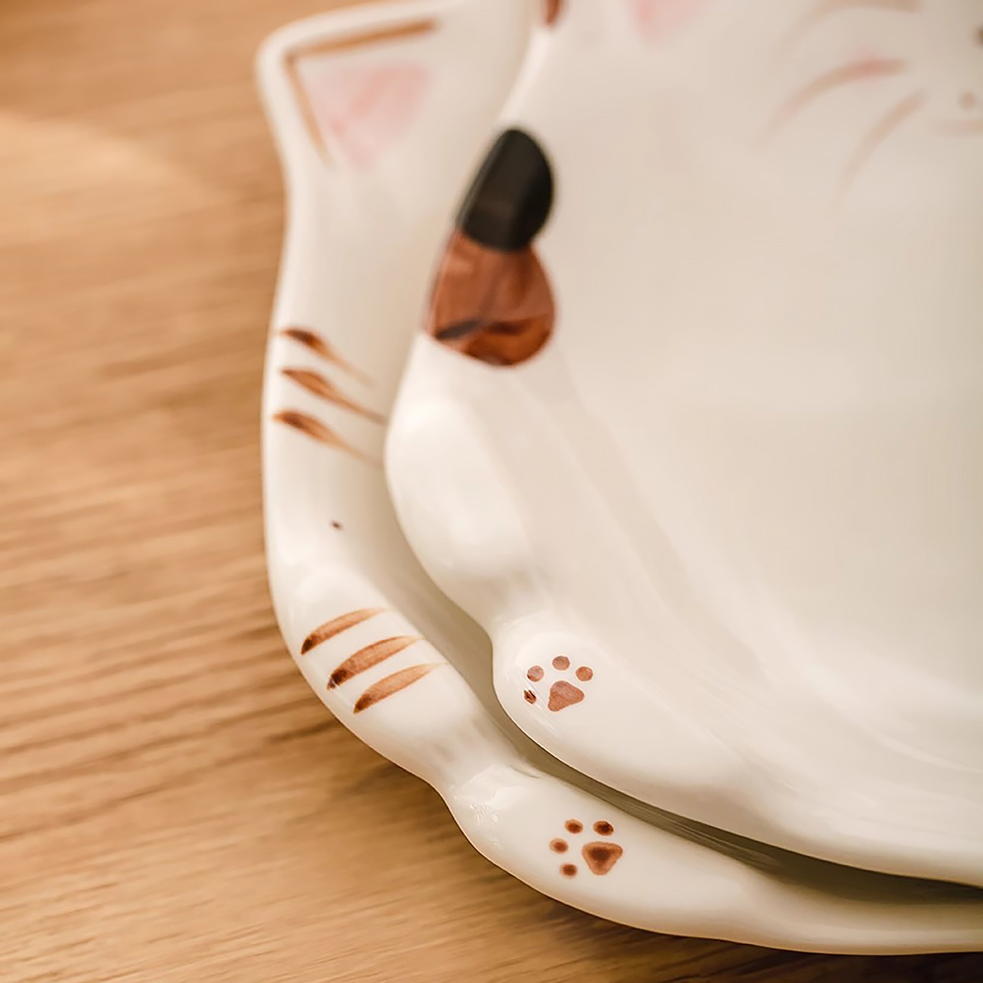 Assiette et bol en céramique en forme de chat