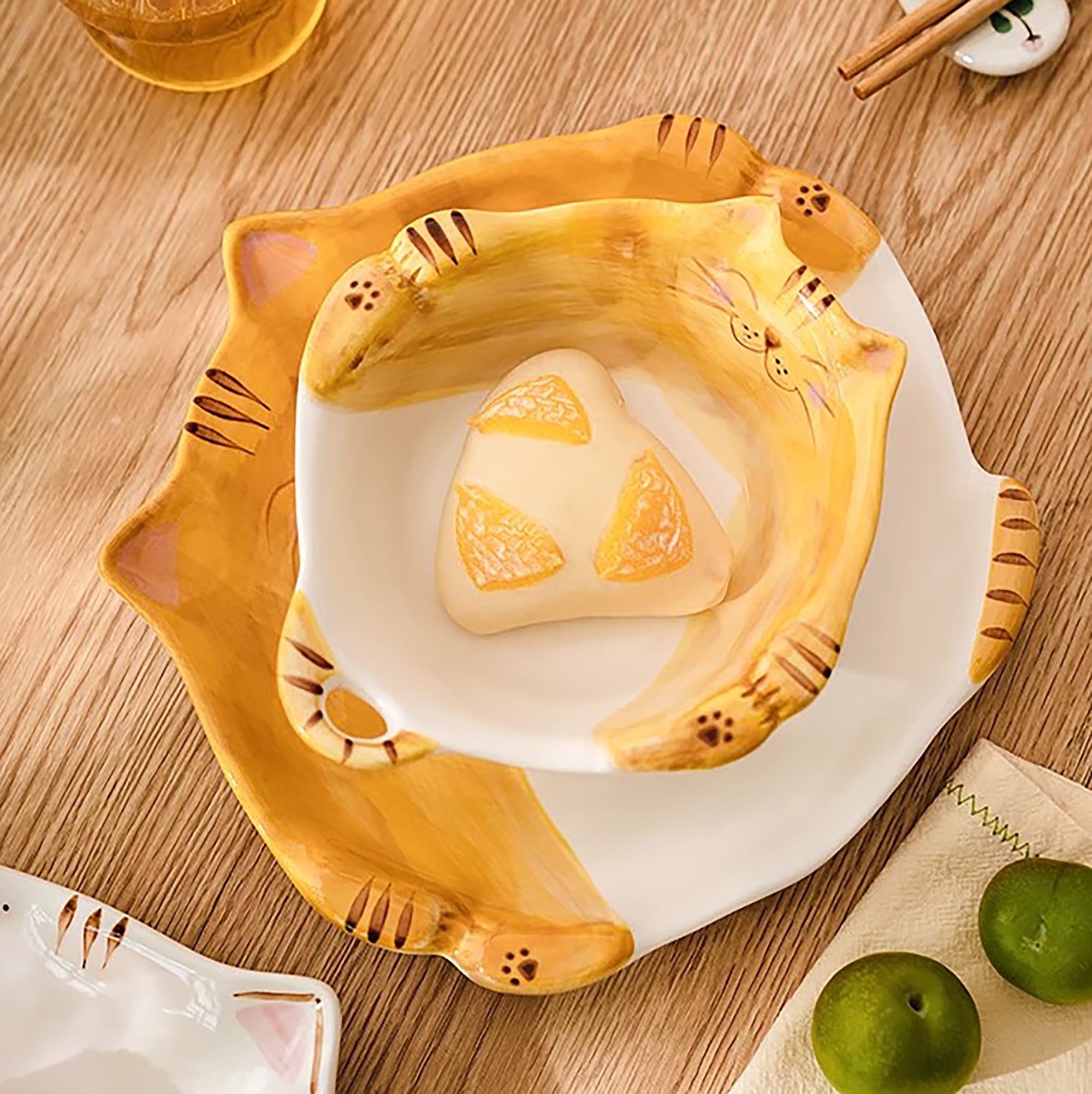 Assiette et bol en céramique en forme de chat