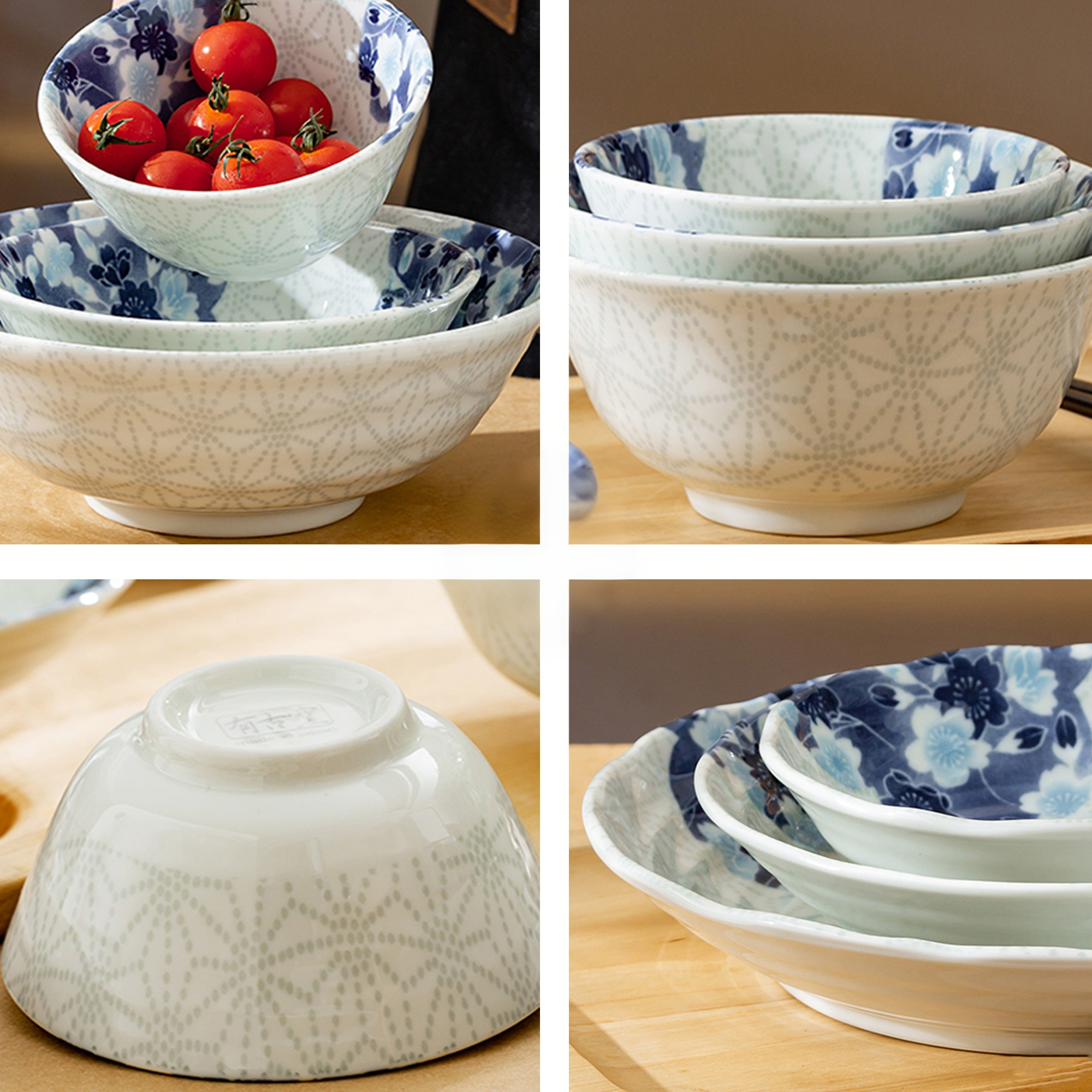 Tableware with blue cherry tree design