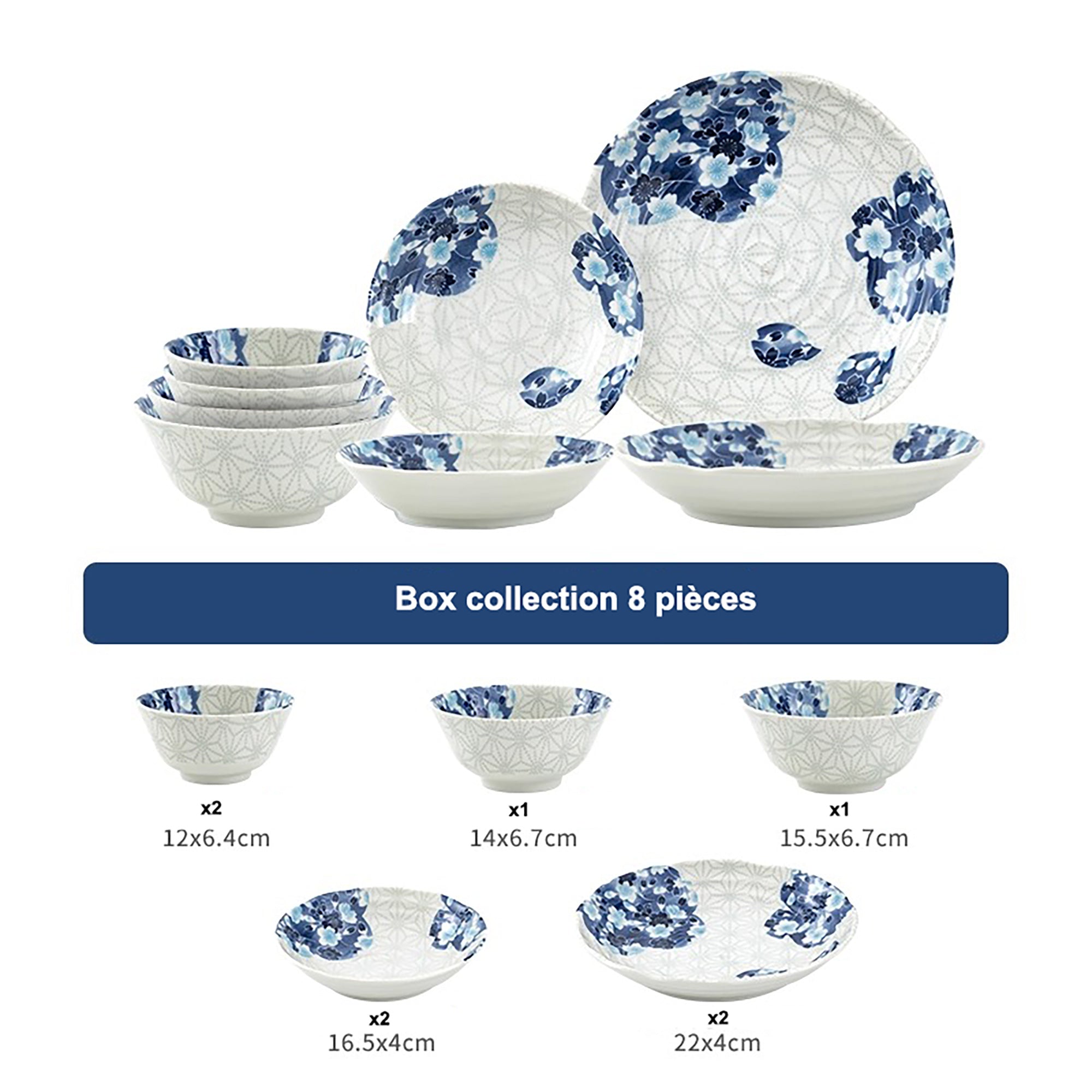 Tableware with blue cherry tree design