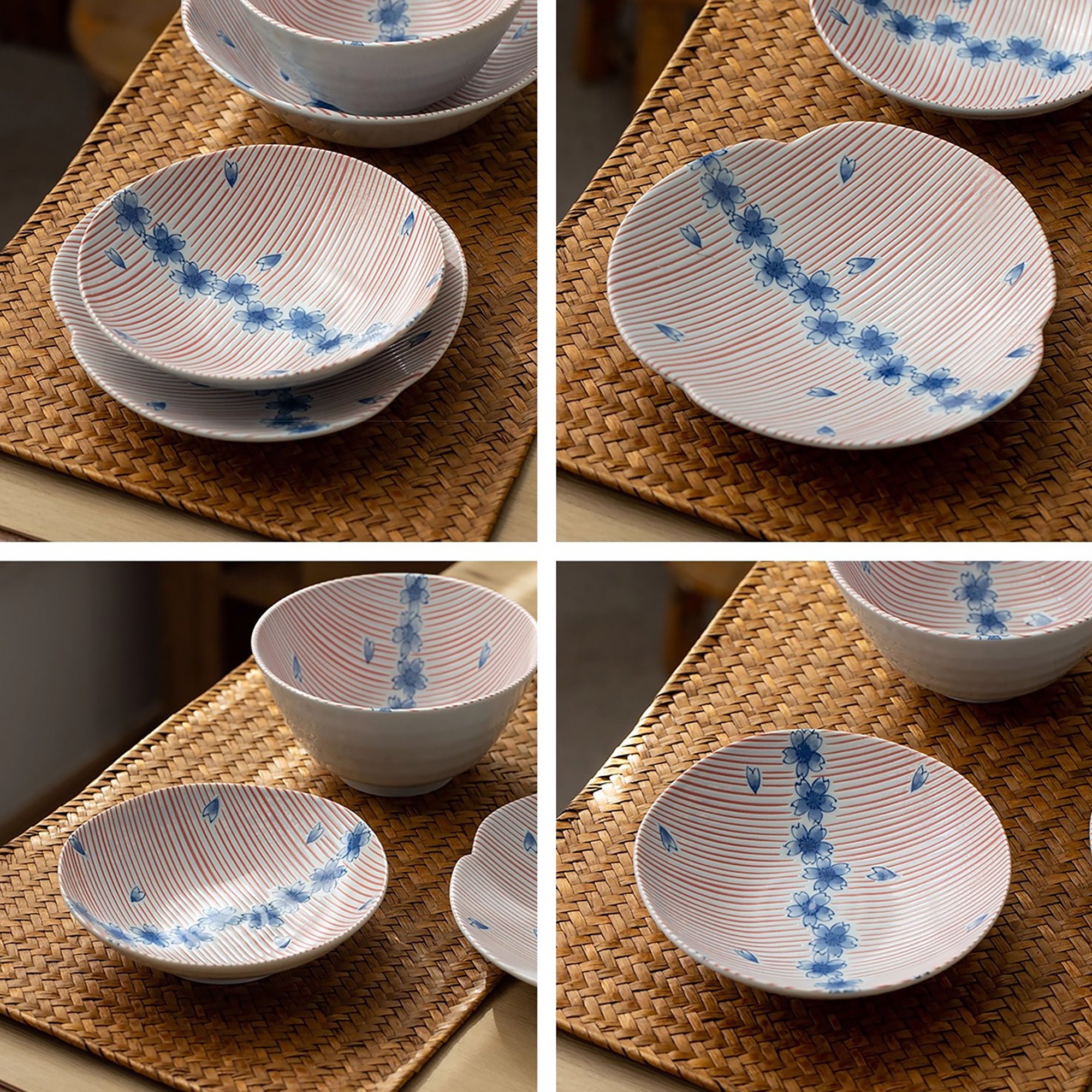 Vaisselle japonaise Mino-yaki motif sakura bleue