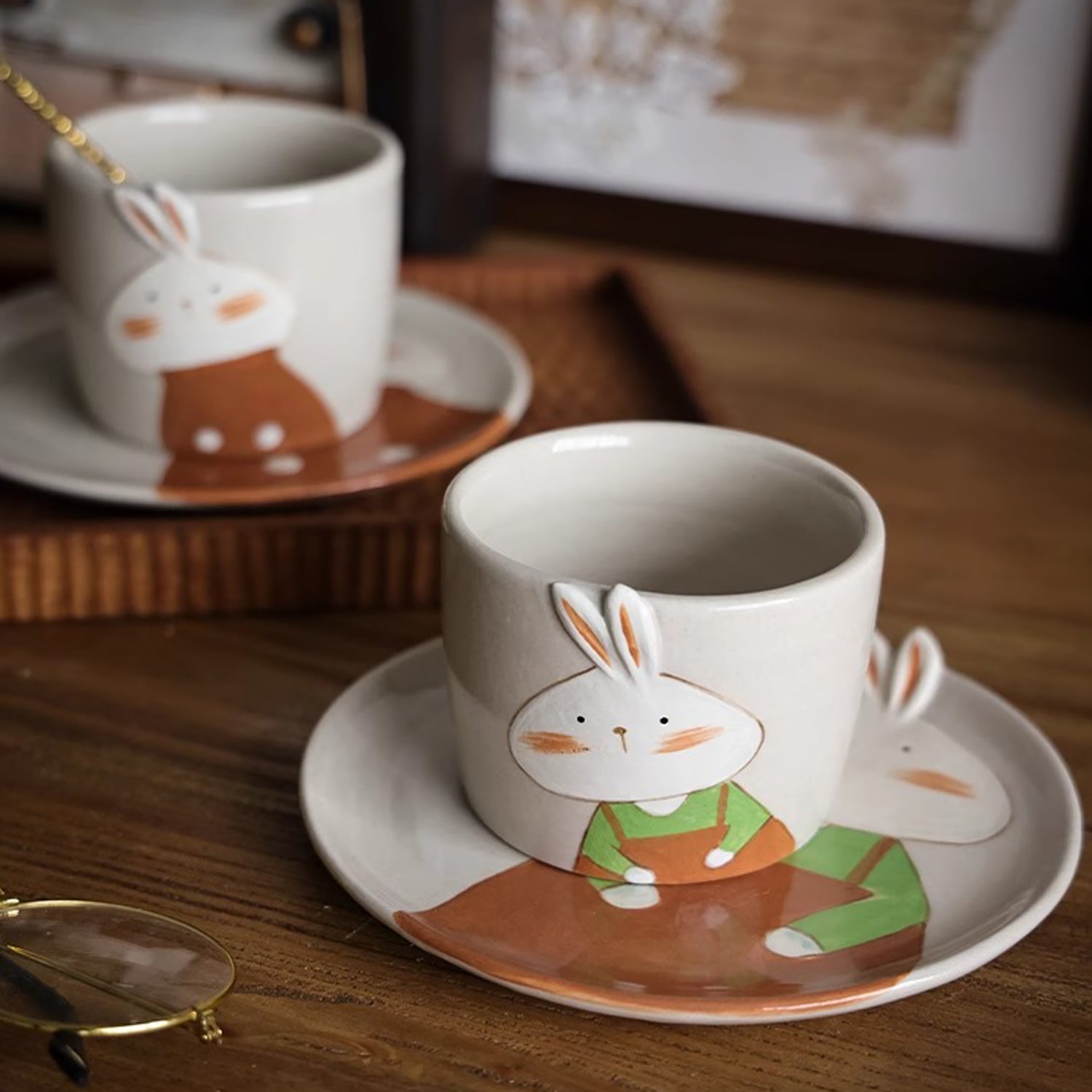 Tasse en céramique fait main Jingdezhen avec mignon lapin