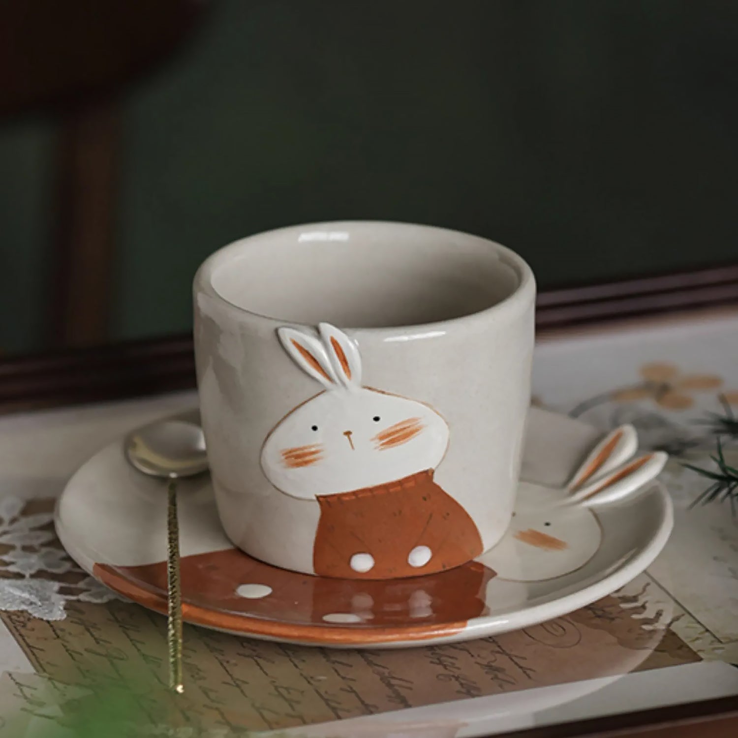 Tasse en céramique fait main Jingdezhen avec mignon lapin