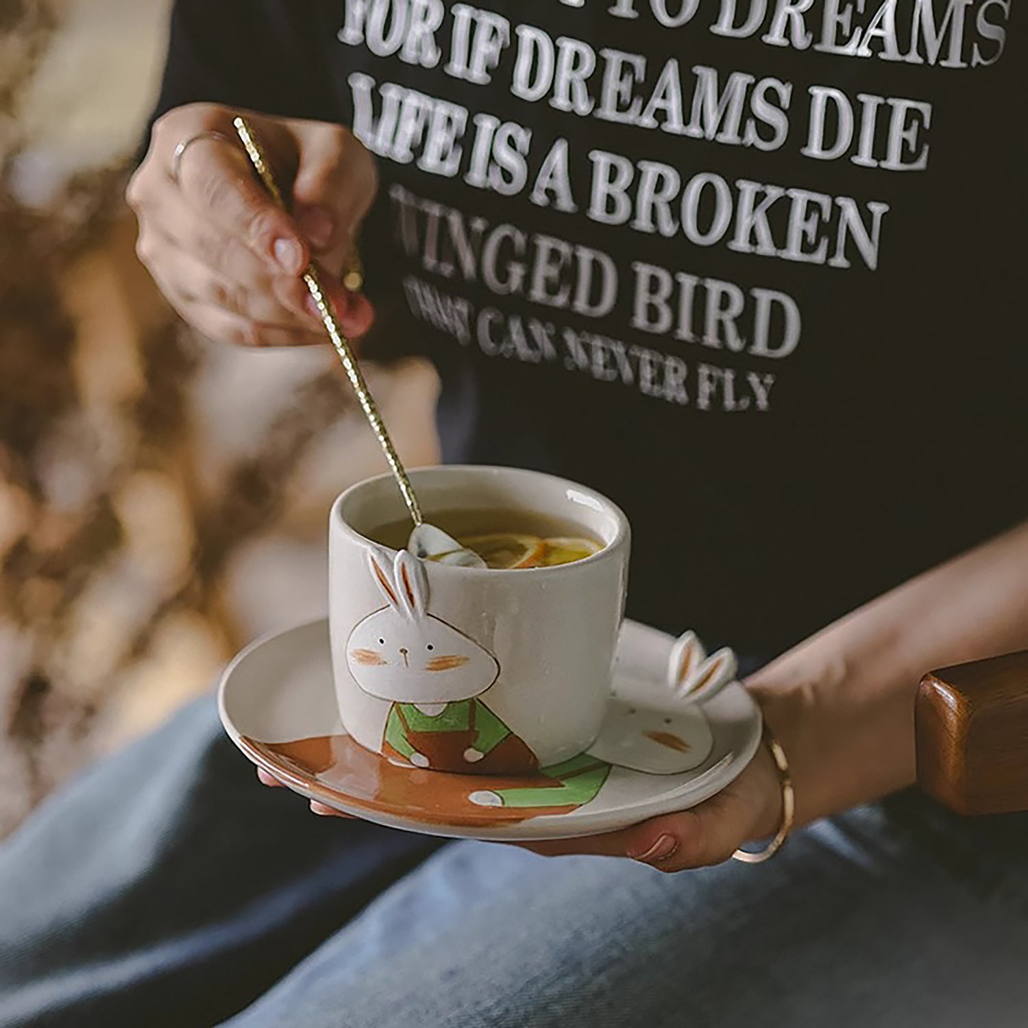 Tasse en céramique fait main Jingdezhen avec mignon lapin