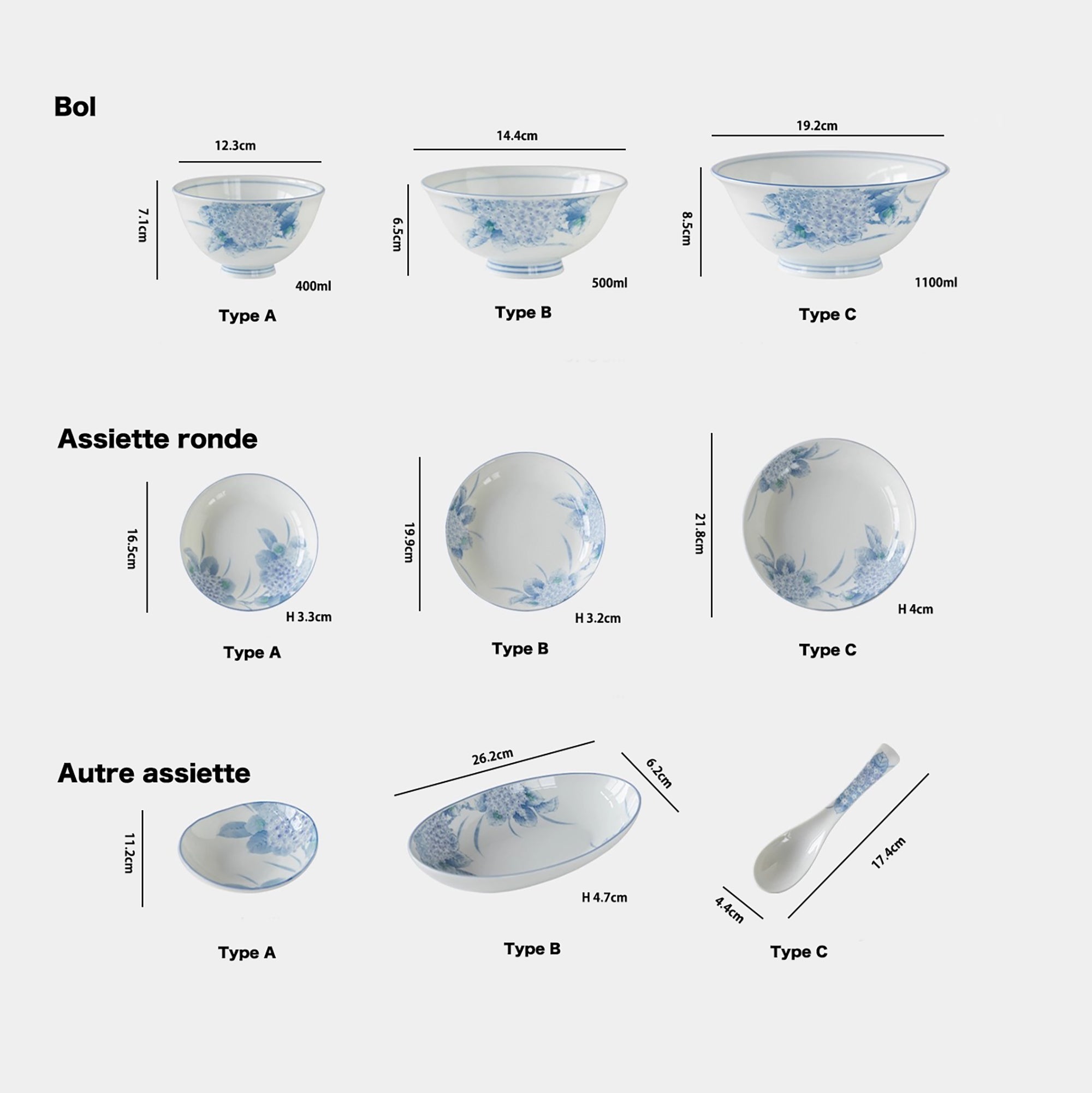Vaisselle en porcelaine Minoyaki avec Motif hortensia