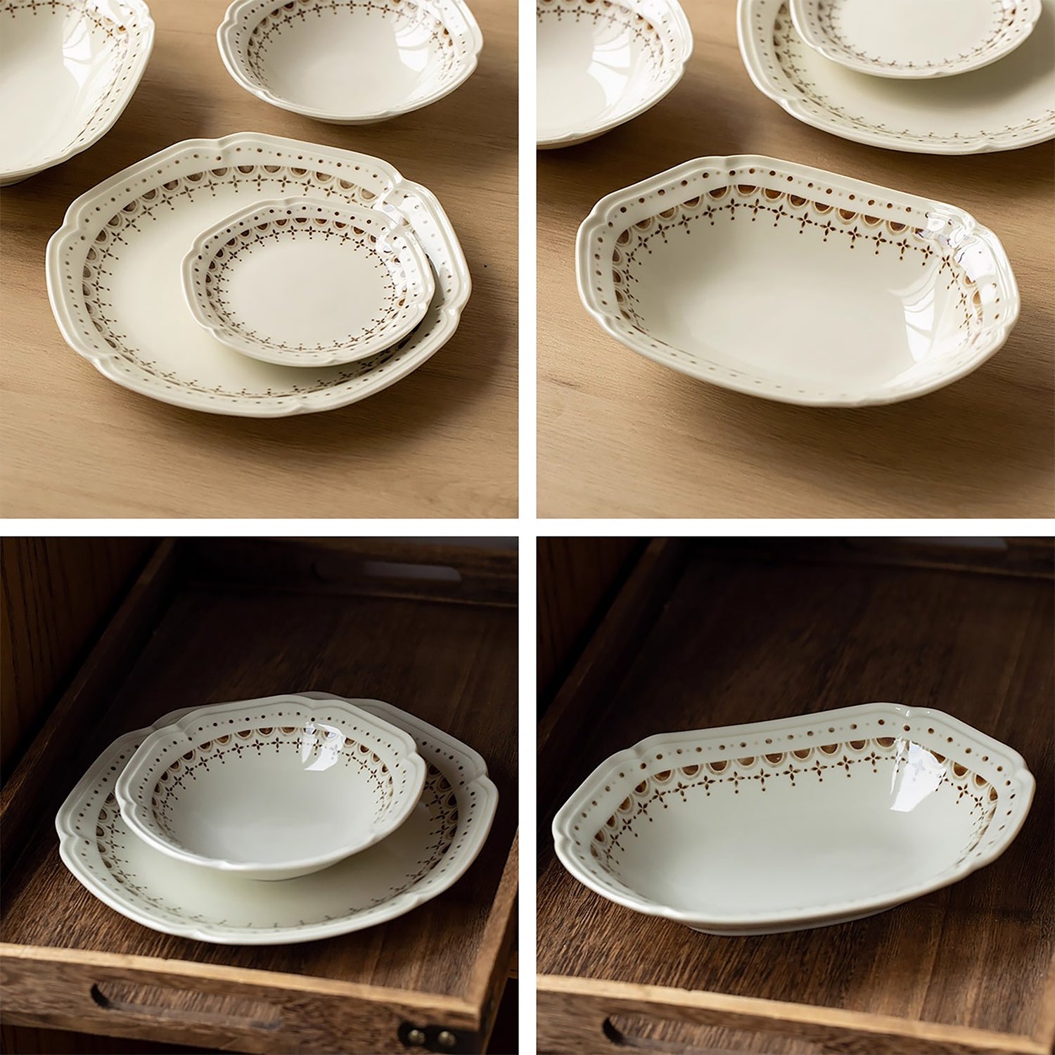 Vaisselle Mino-yaki avec motif à bordure florale ivoire