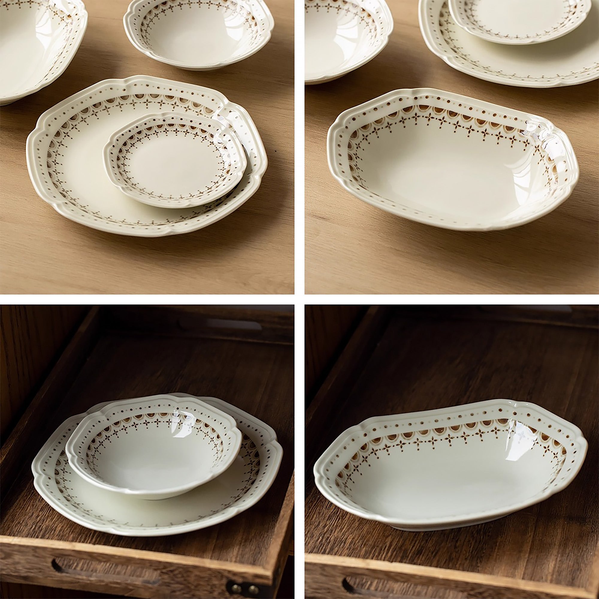 Vaisselle Mino-yaki avec motif à bordure florale ivoire