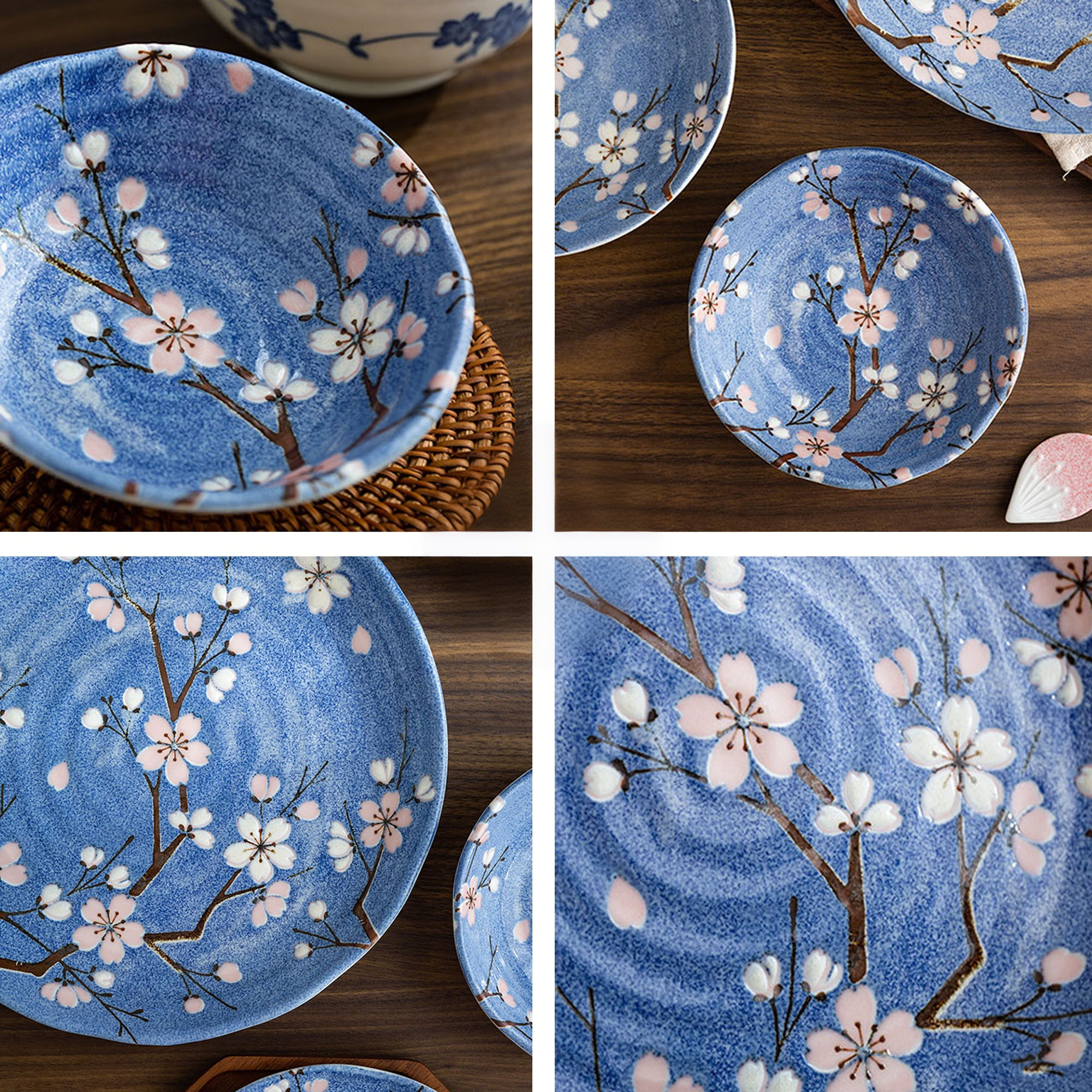 Blue cherry patterned tableware