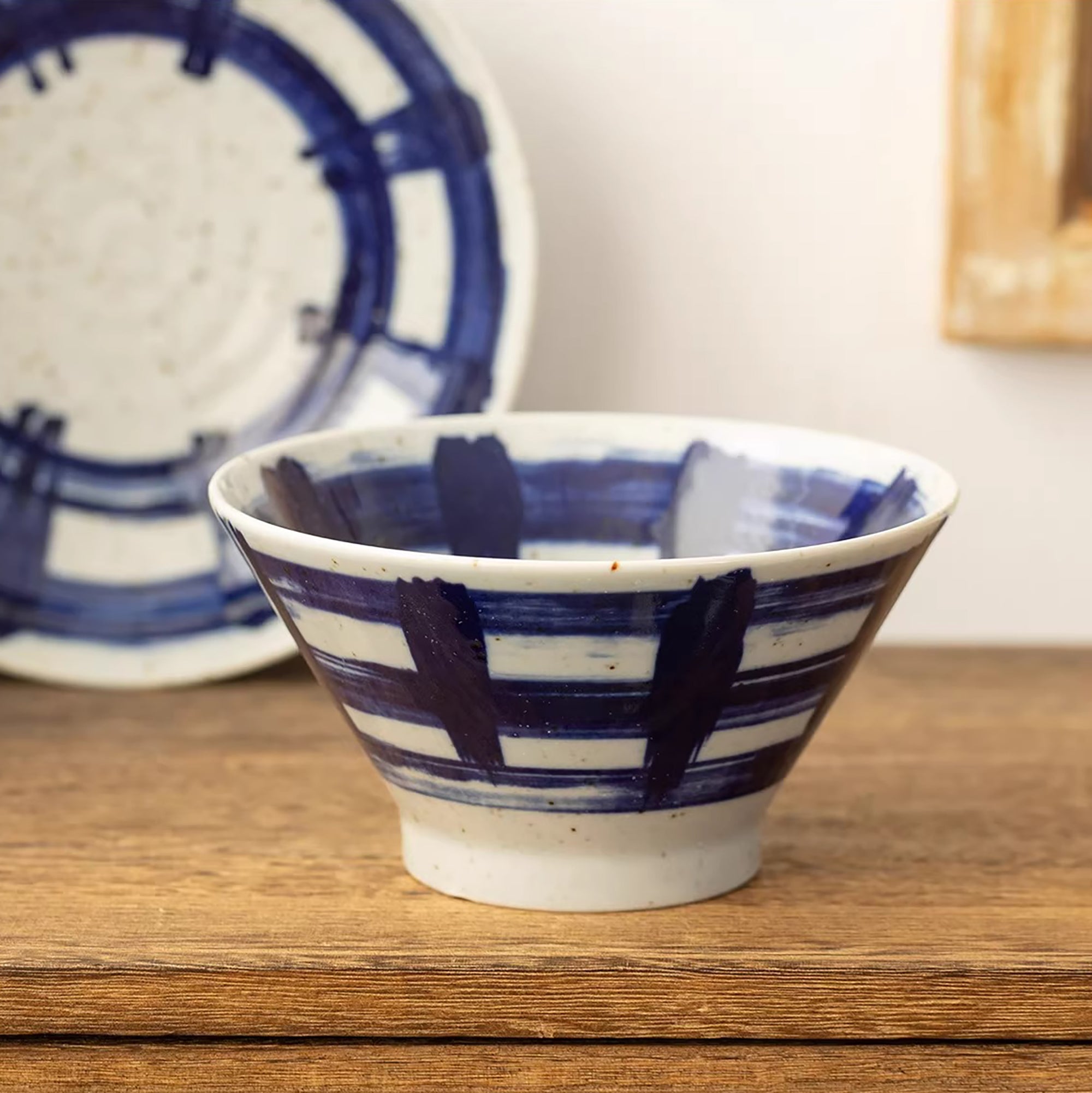 Vaisselle Minoyaki motif coup de pinceau vintage