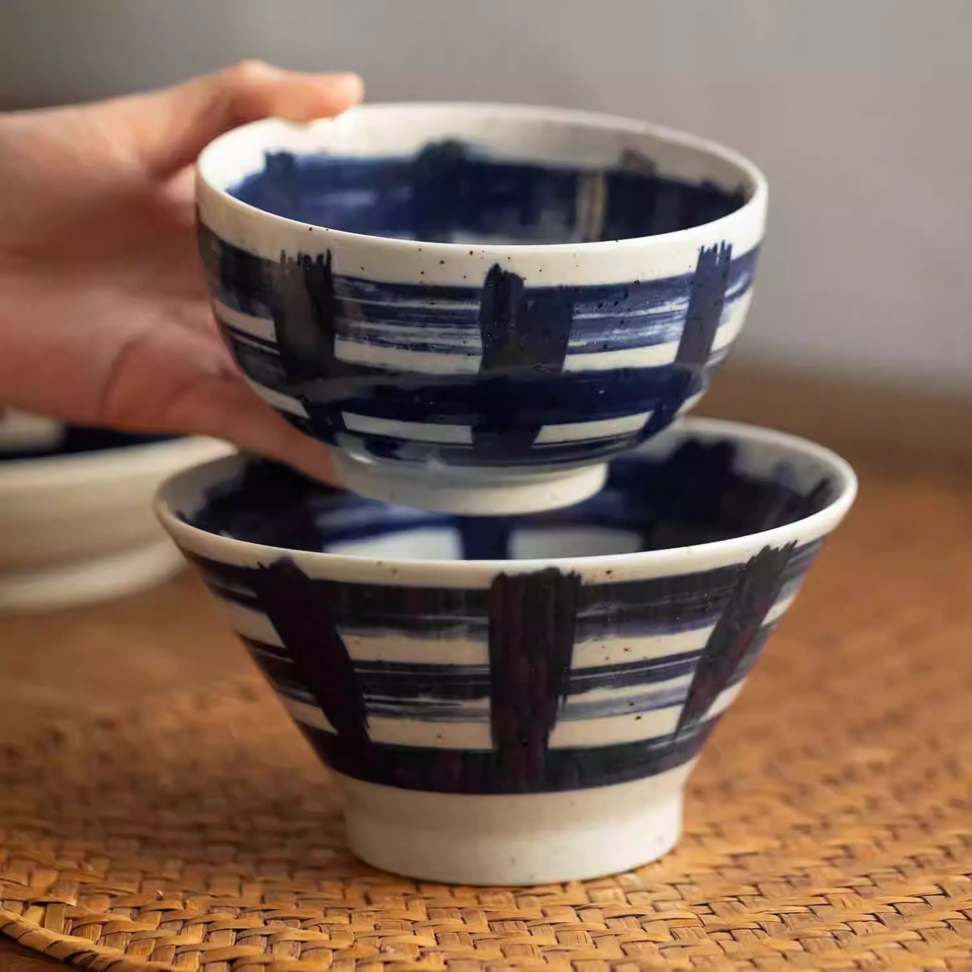 Vaisselle Minoyaki motif coup de pinceau vintage