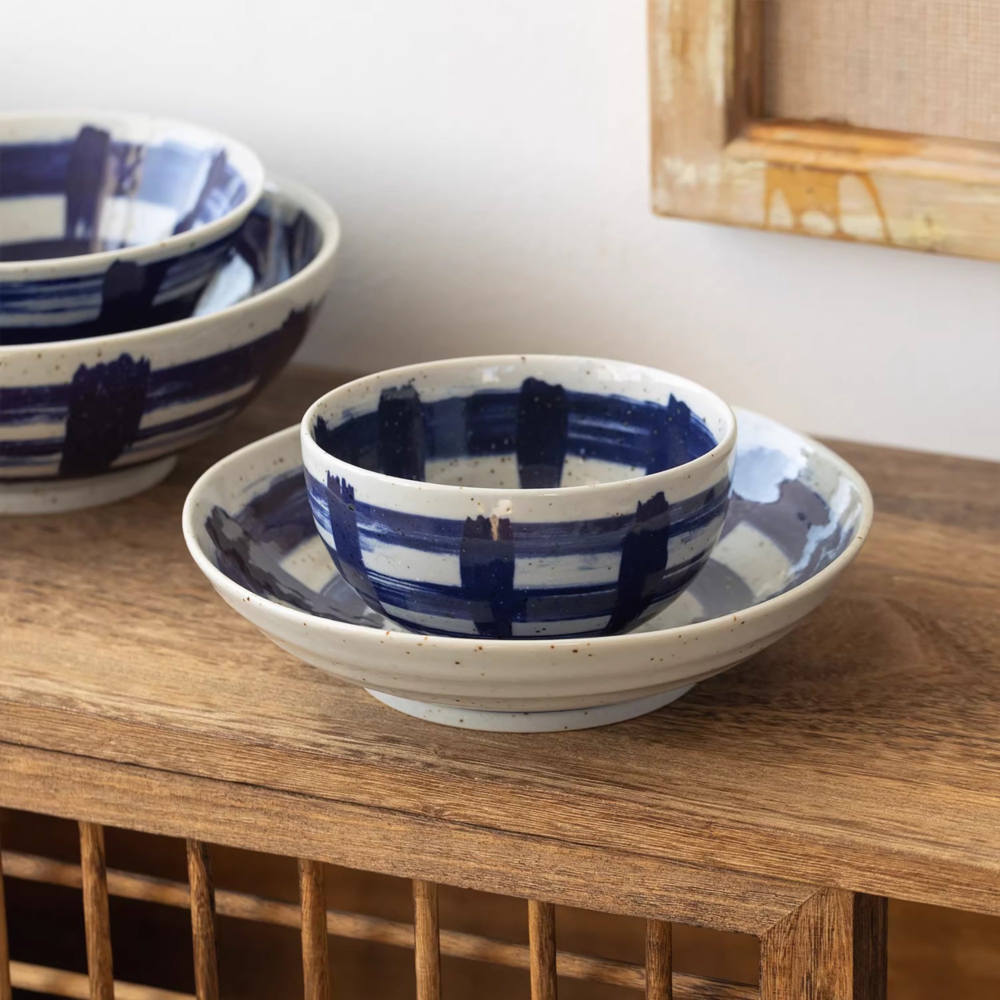 Vaisselle Minoyaki motif coup de pinceau vintage