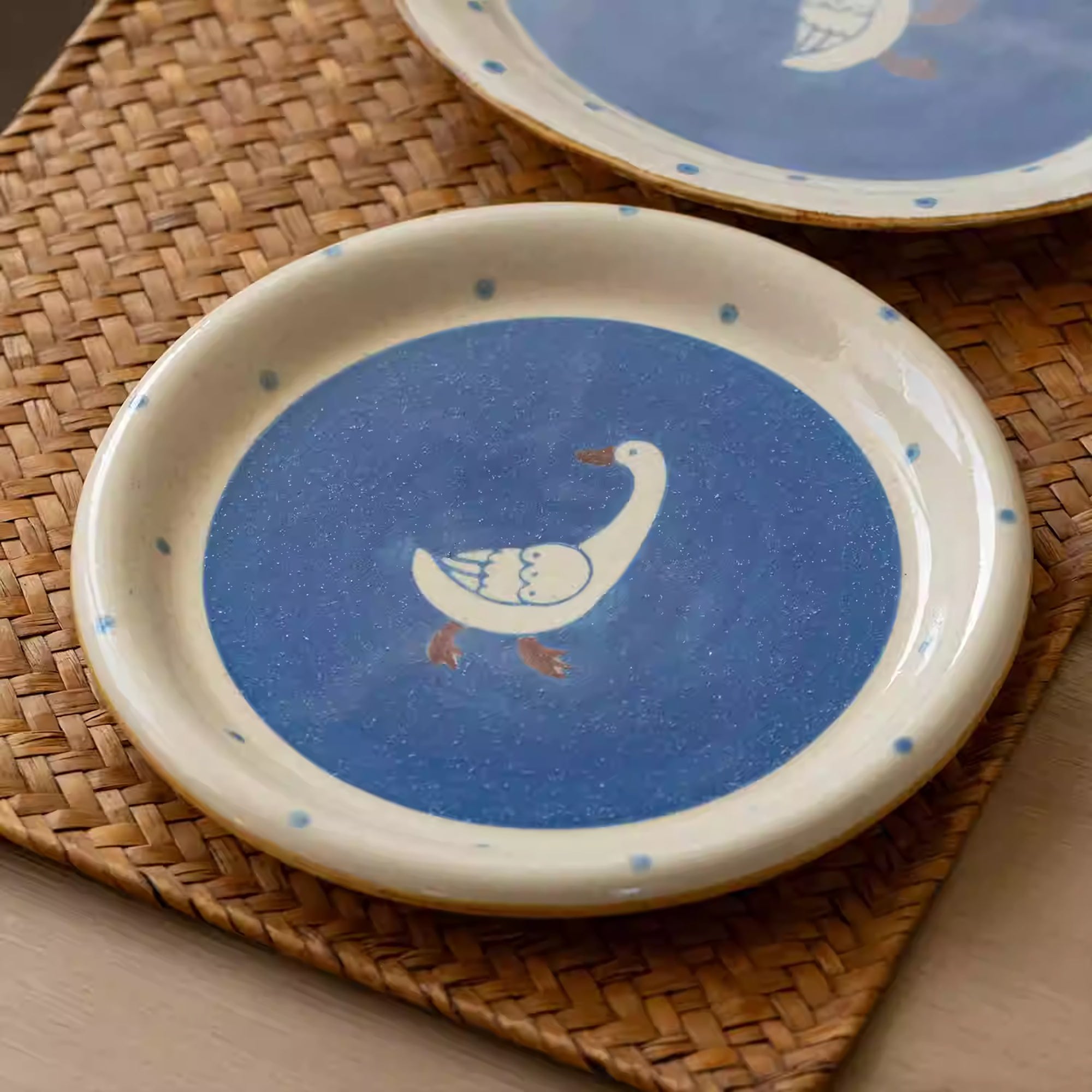 Assiette Minoyaki avec décor oie illustrée