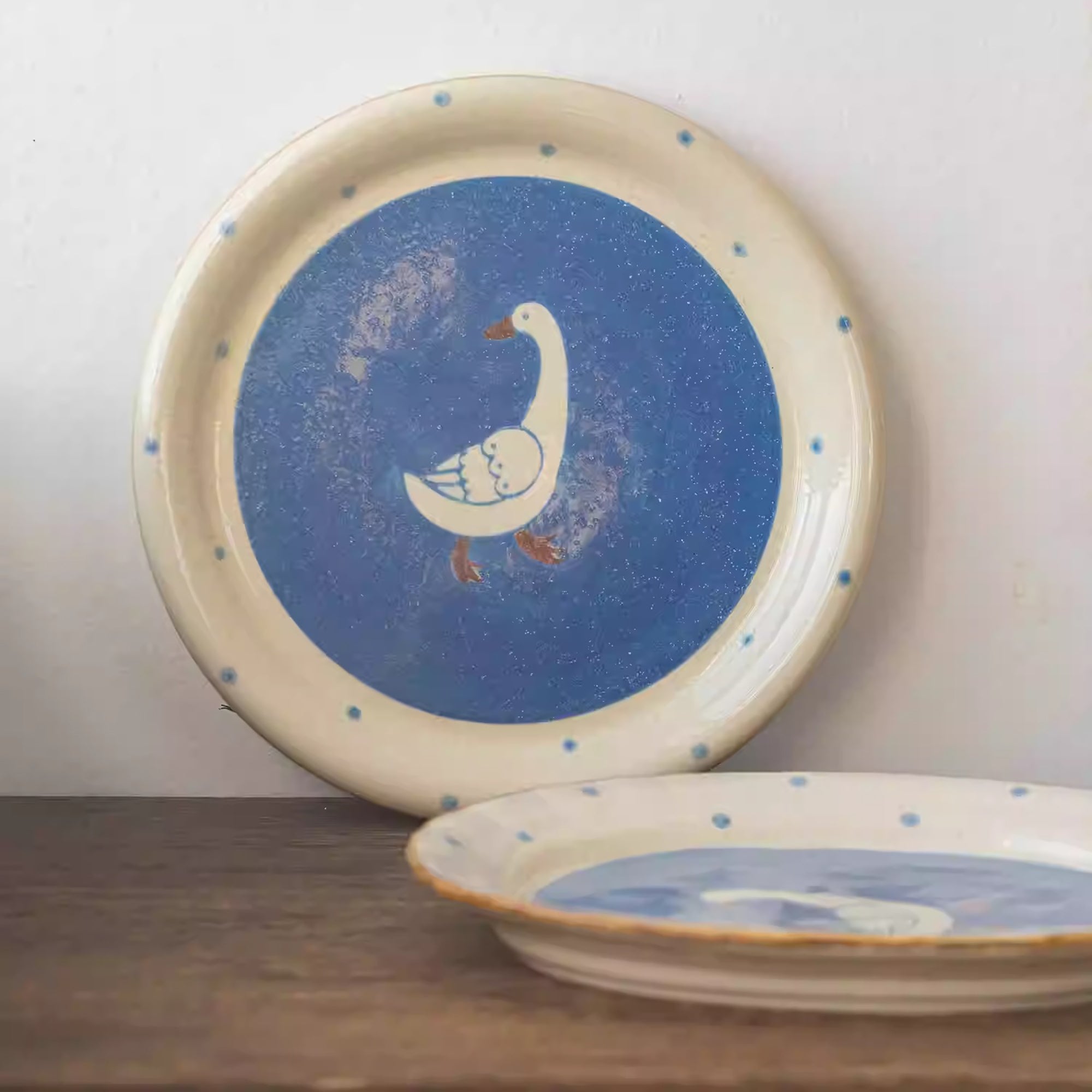 Assiette Minoyaki avec décor oie illustrée