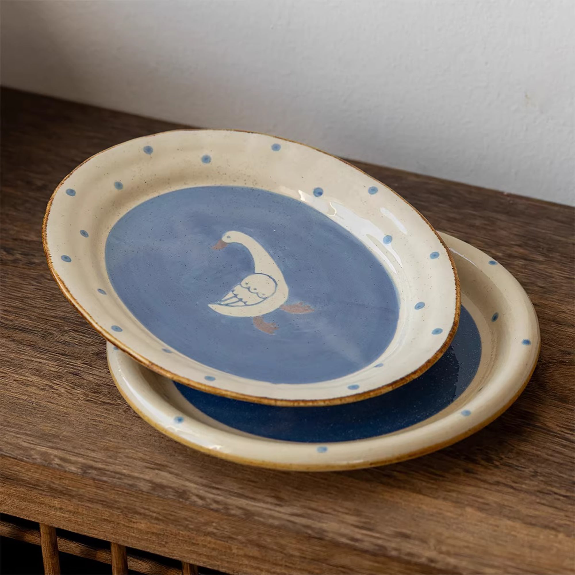 Assiette Minoyaki avec décor oie illustrée