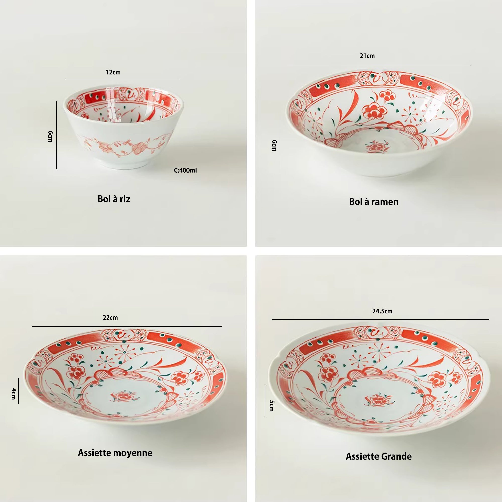 Vaisselle Minoyaki Aka-e motif prunier