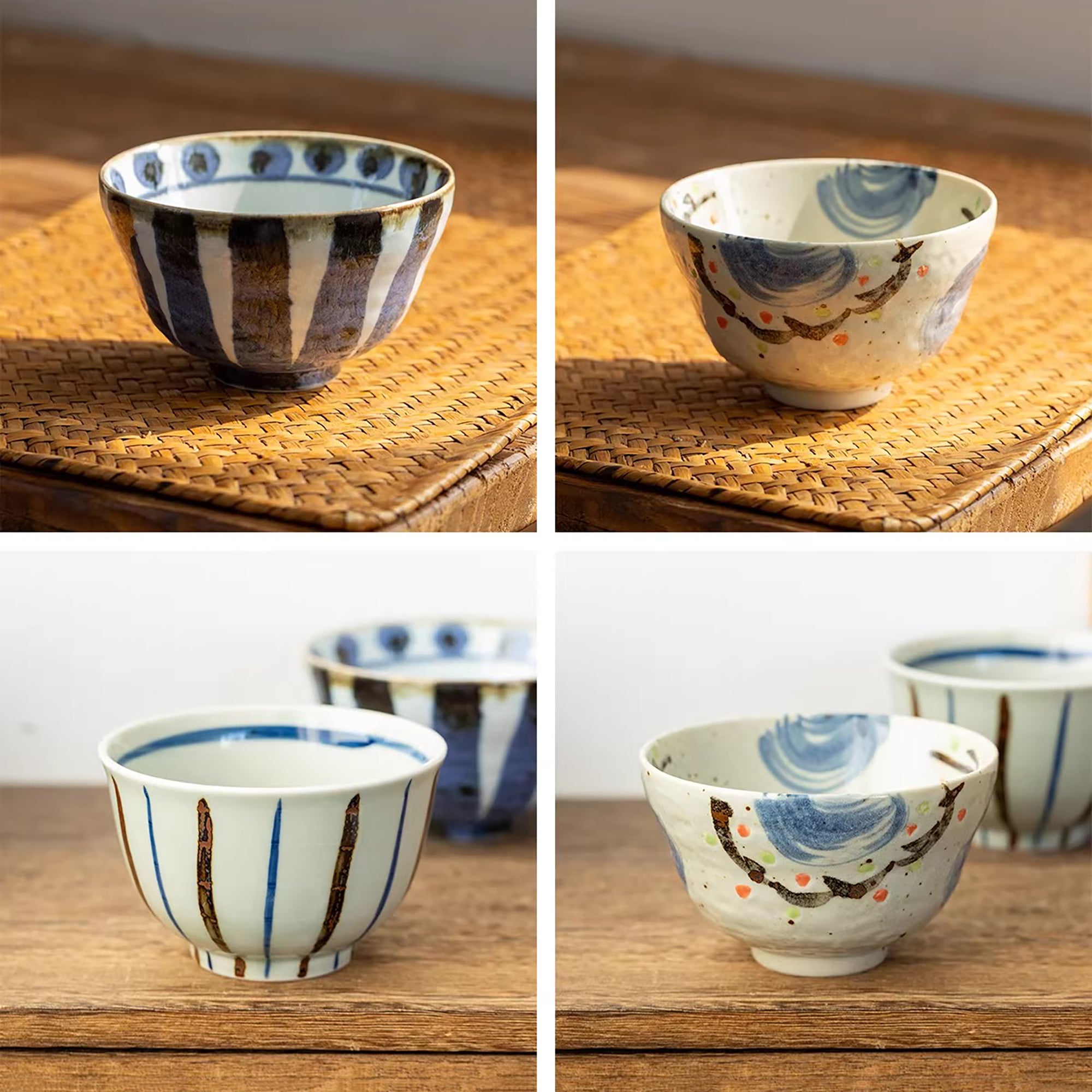 Bol en céramique Setoyaki motif vintage peint main