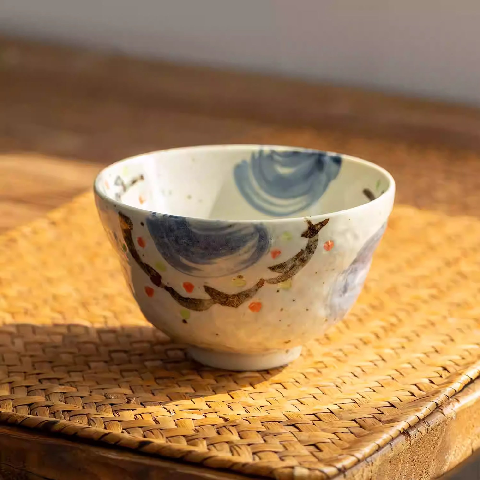 Bol en céramique Setoyaki motif vintage peint main