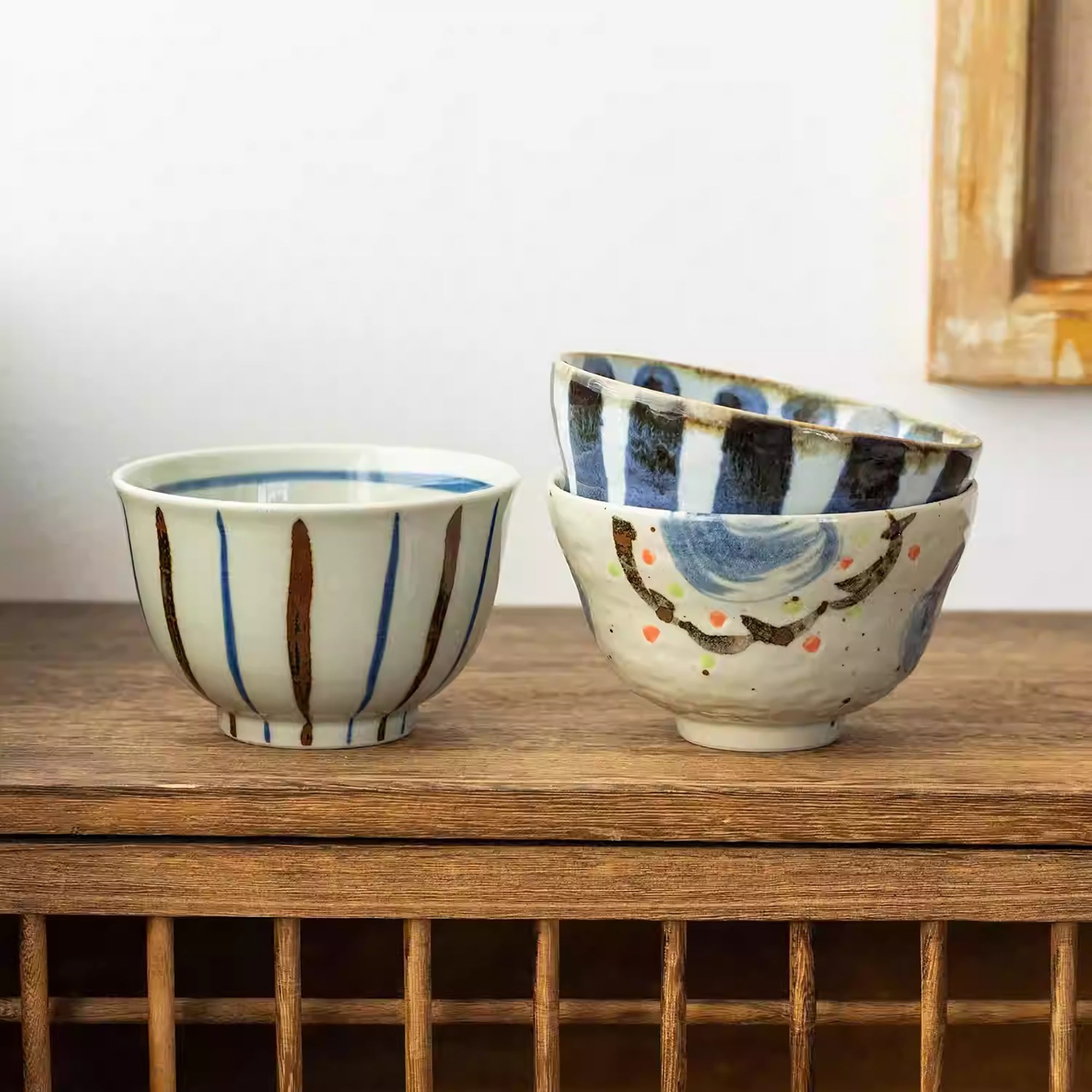 Bol en céramique Setoyaki motif vintage peint main