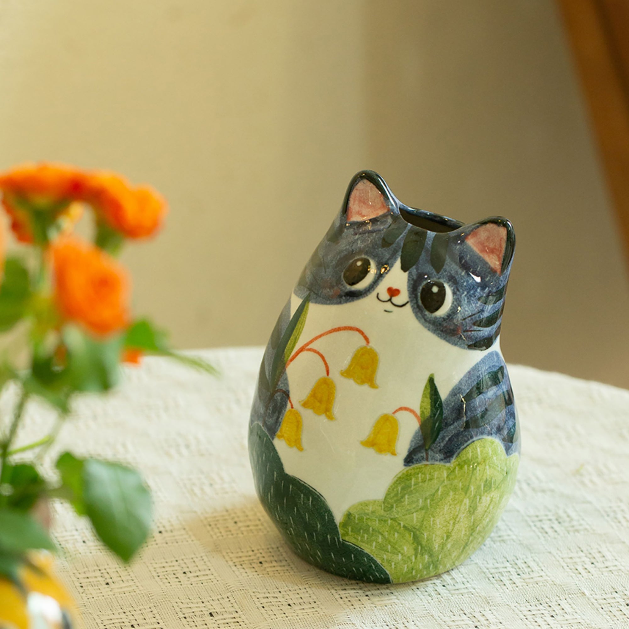 Vase chat céramique peint à la main