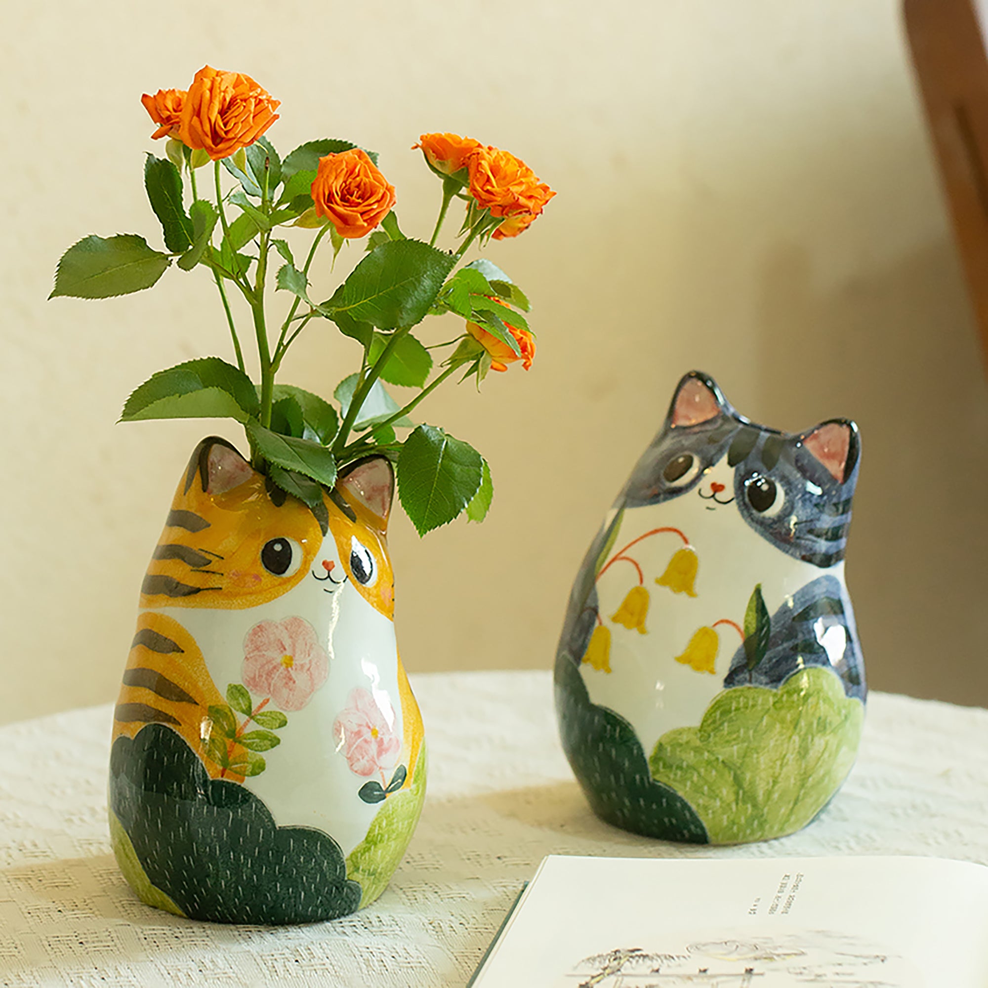 Vase chat céramique peint à la main