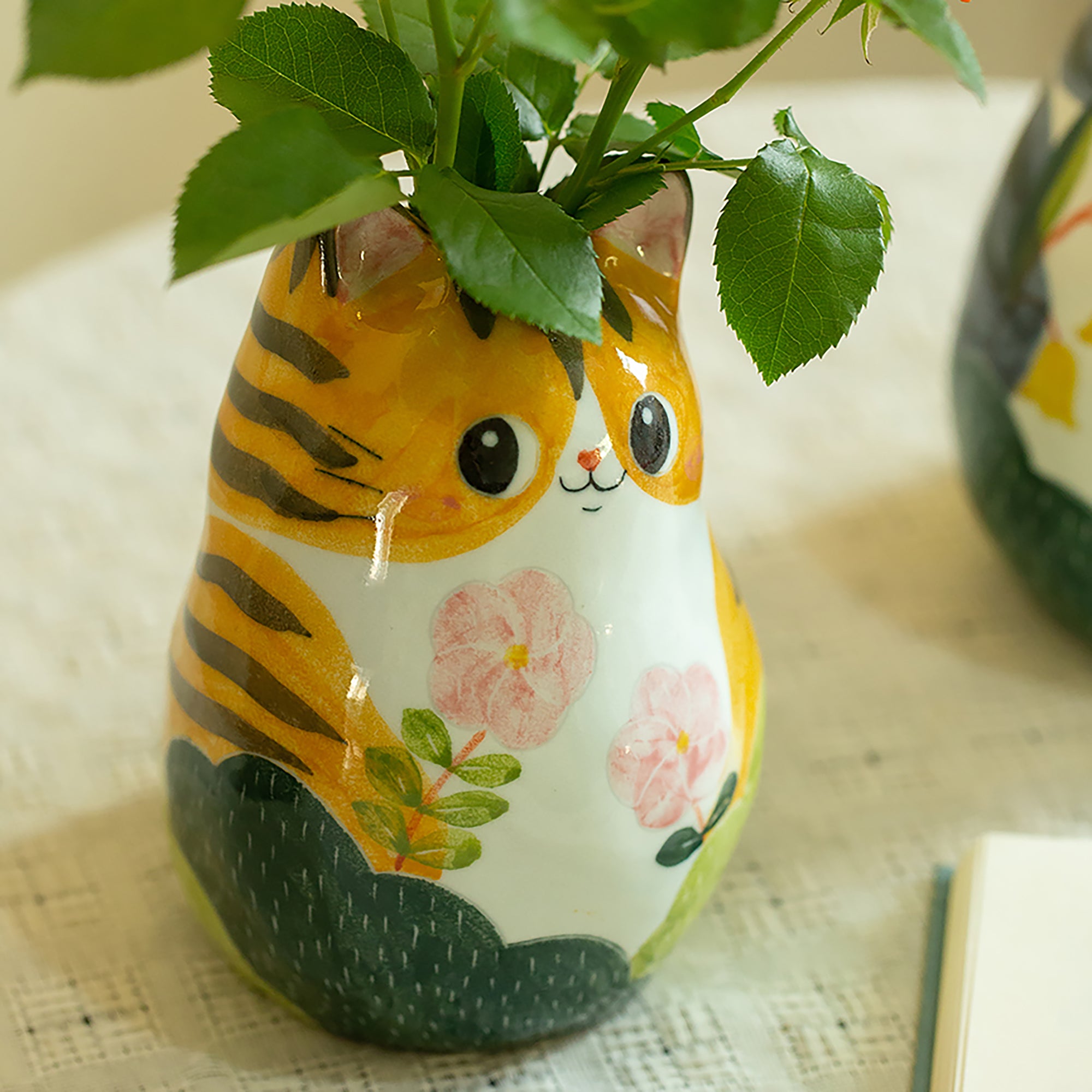 Vase chat céramique peint à la main