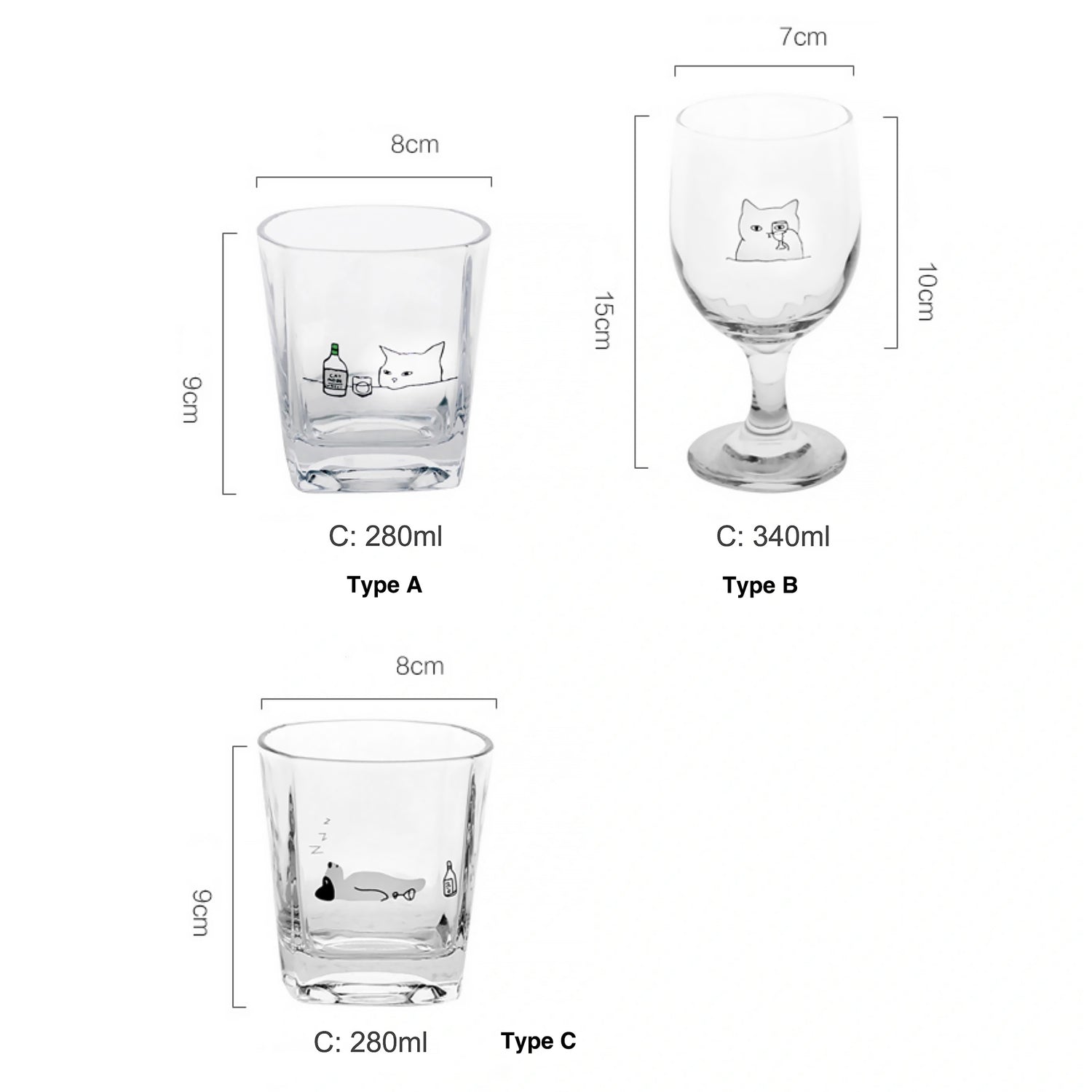 Verre avec mignon illustration de chat