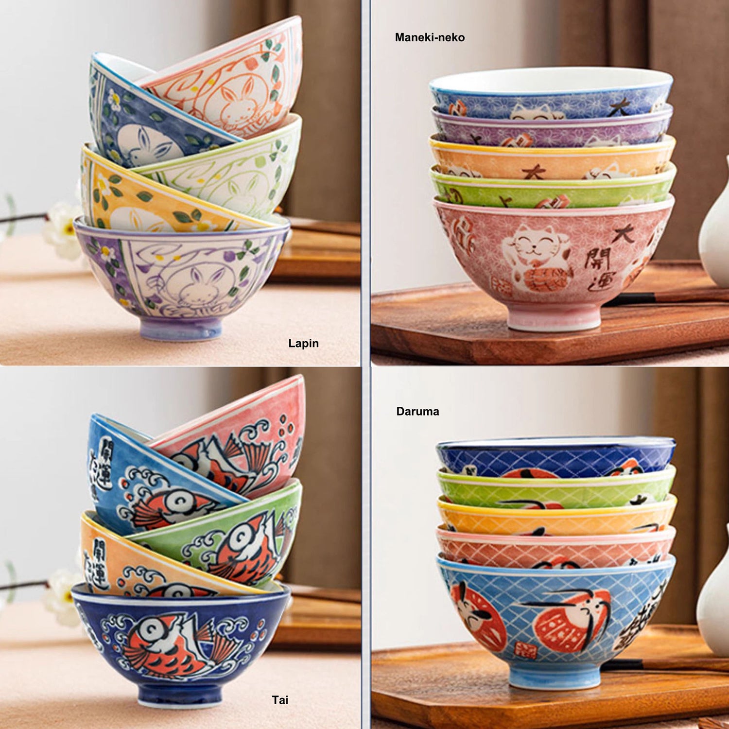 Bols à riz avec design bonheur japonais