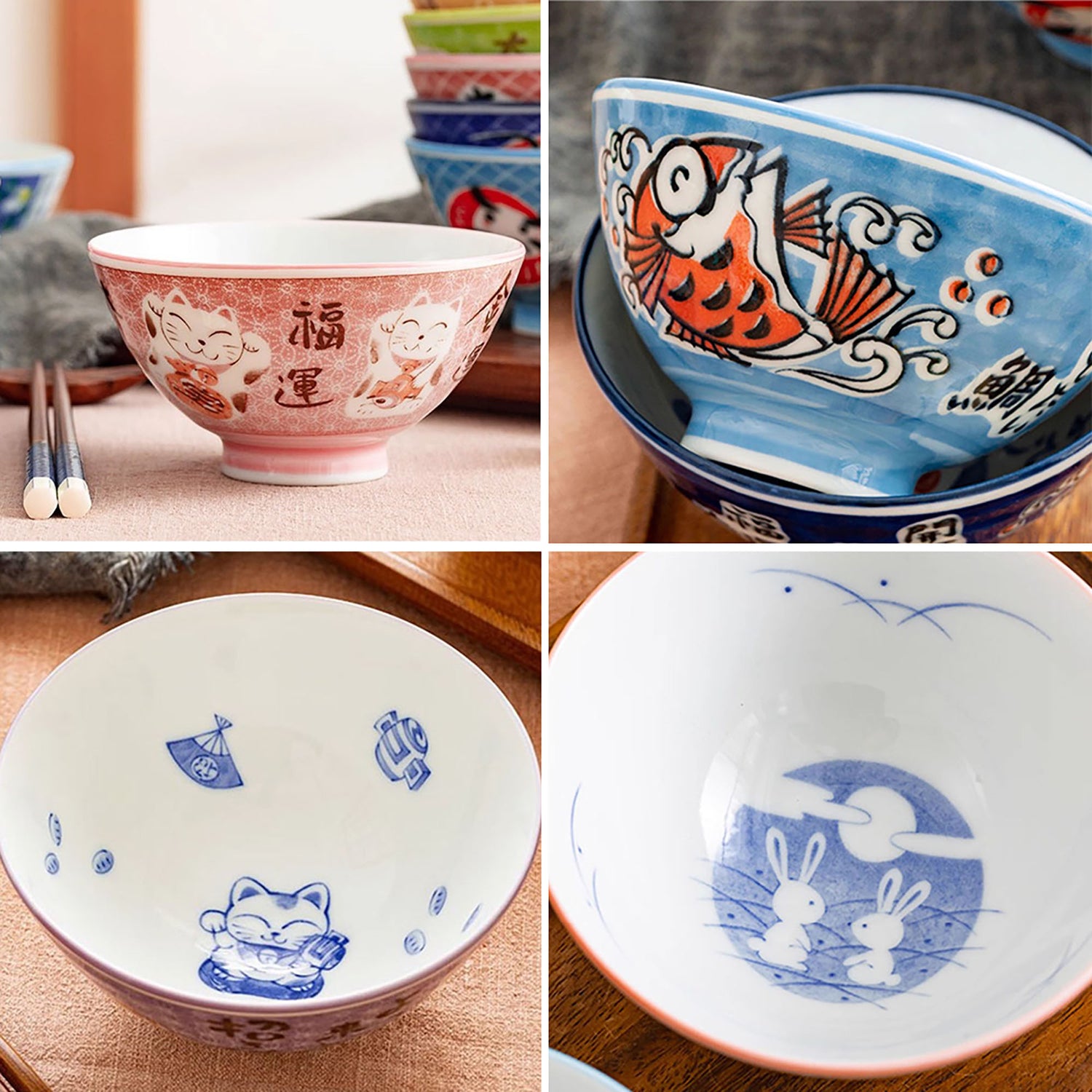 Bols à riz avec design bonheur japonais