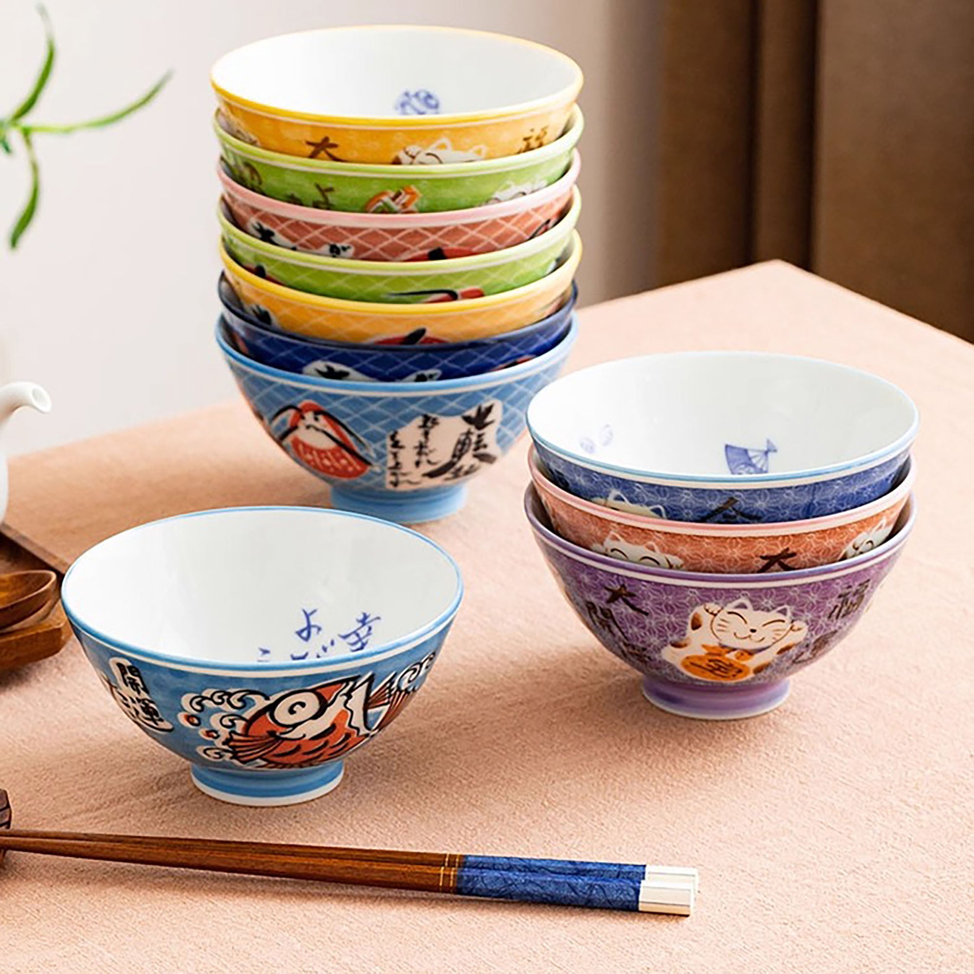 Bols à riz avec design bonheur japonais