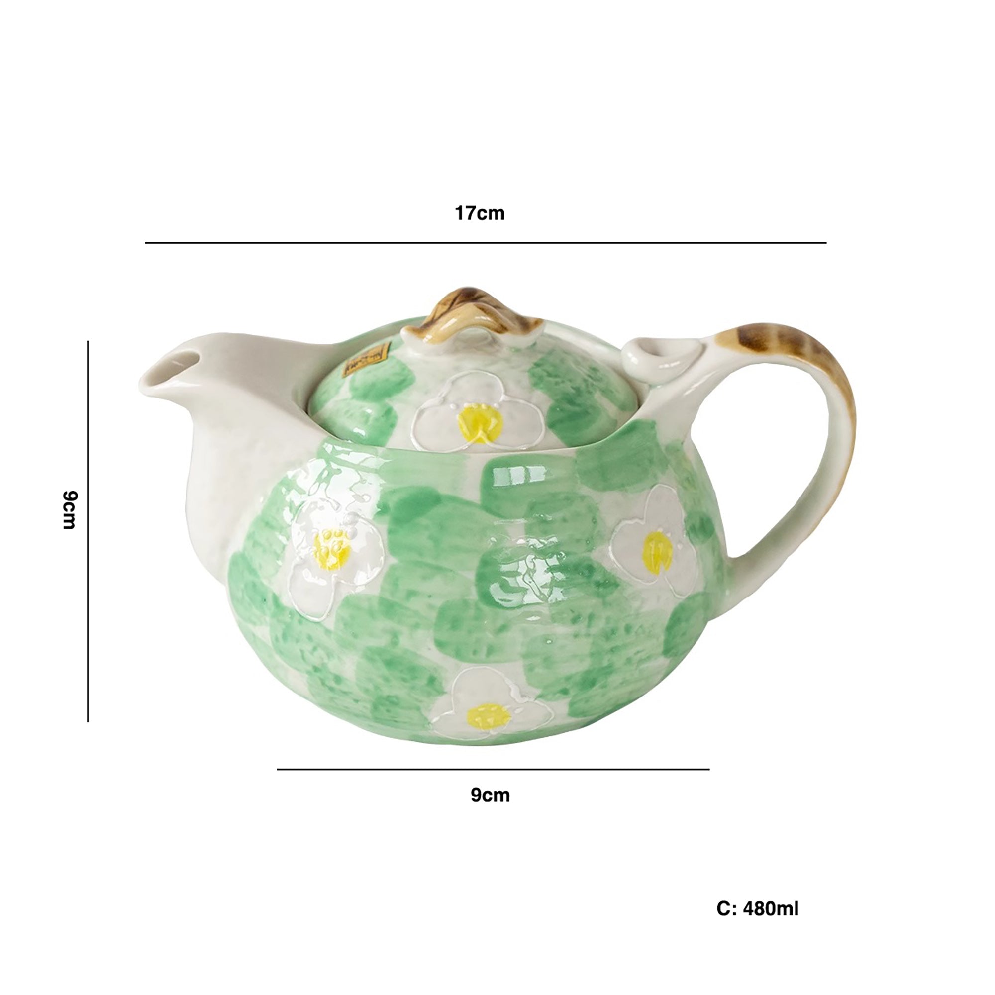 Théière artisanale Seto-yaki avec Motif sakura vert