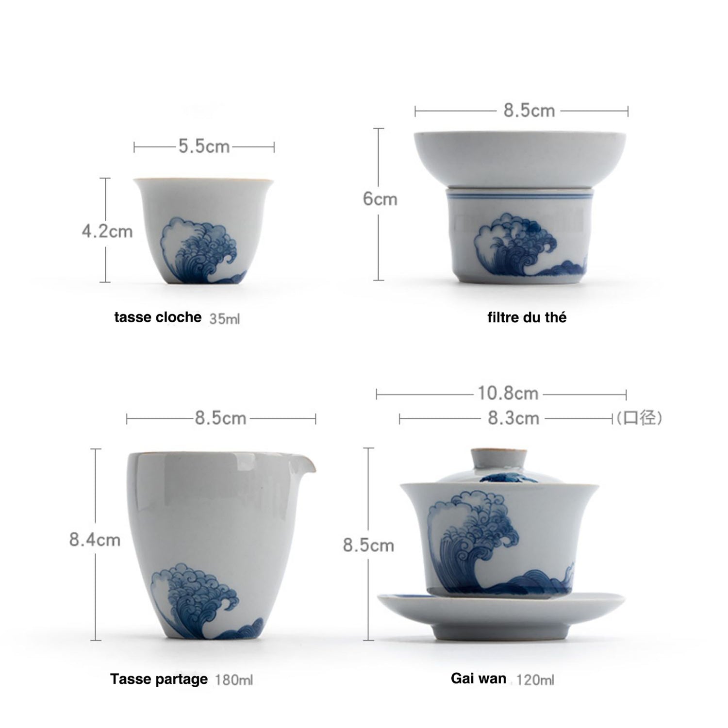 Ensemble de gai wan en porcelaine-Série &quot;Écoute de la mer&quot;