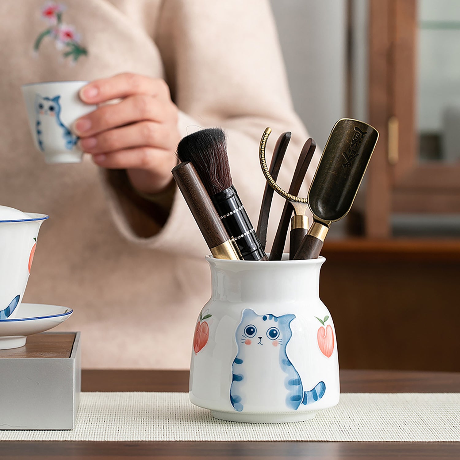 Tonneau à accessoires de thé en porcelaine blanche fait à Jingdezhen