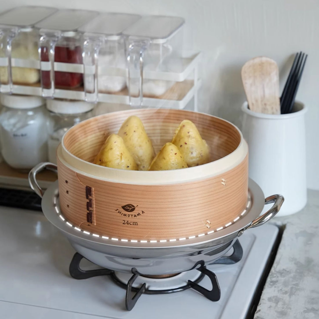 Anneau vapeur en aluminium et panier vapeur en bambou Shimoyama