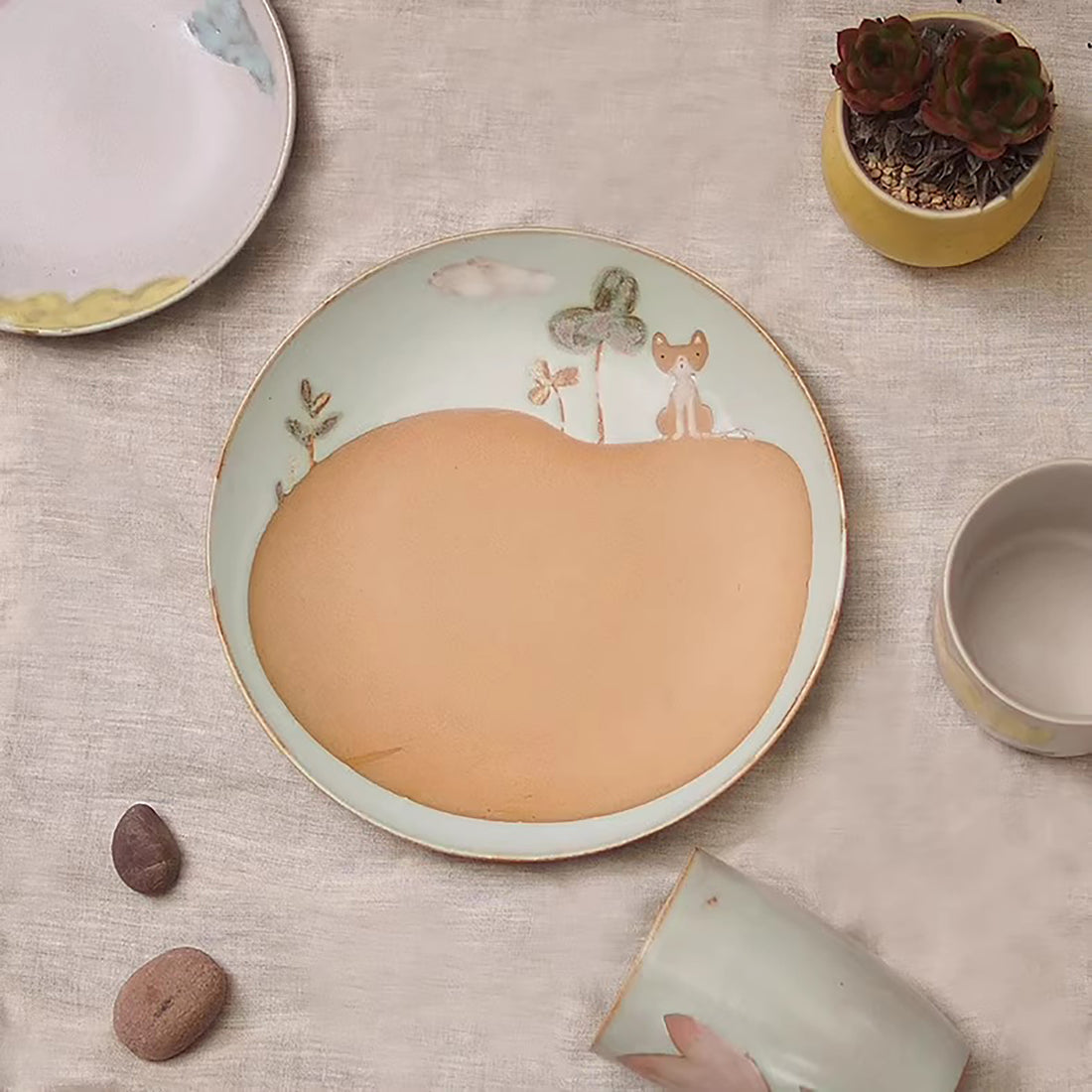Assiette en Céramique avec motif "Chat en Montagne"