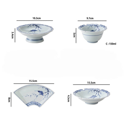 Vaisselle Hamato Arita-yaki bleu et blanc motif oiseau