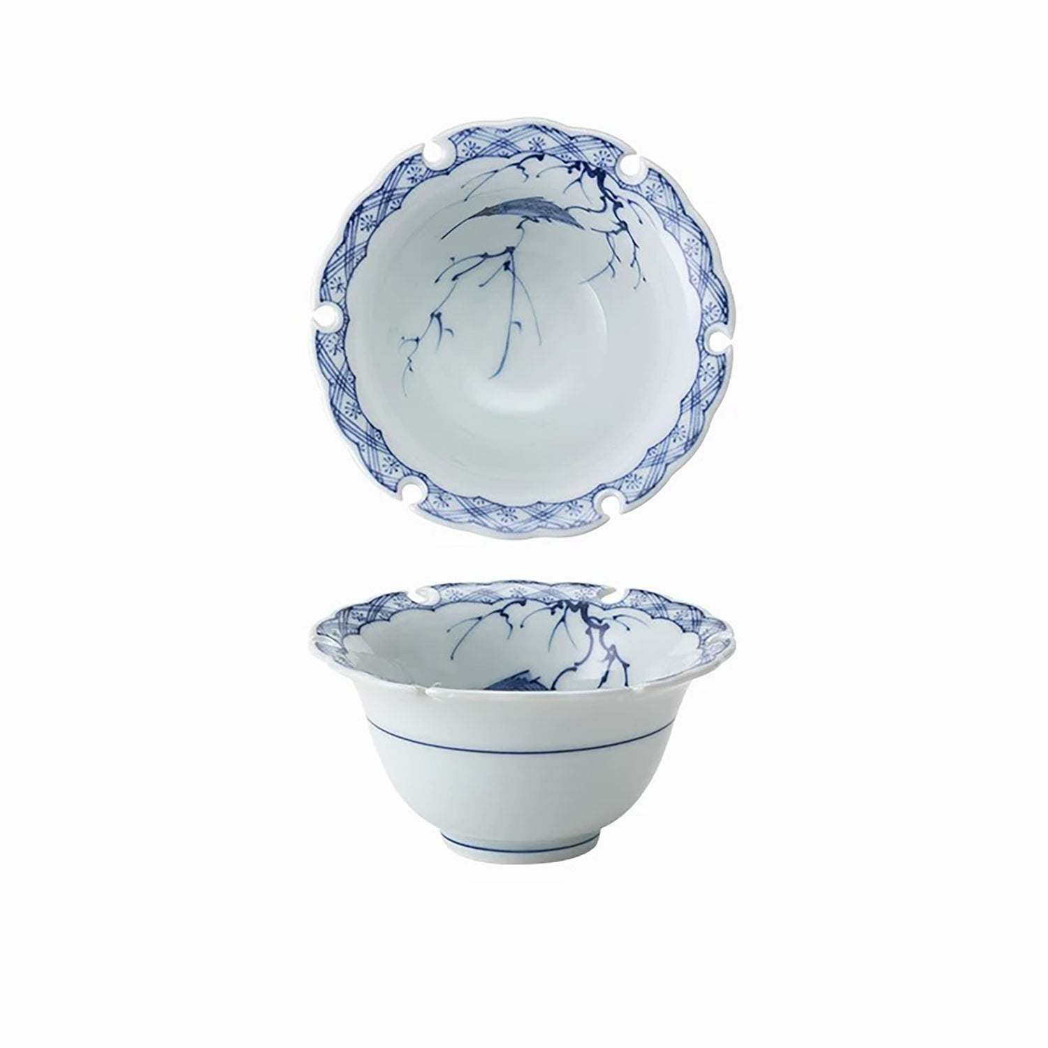 Vaisselle Hamato Arita-yaki bleu et blanc motif oiseau