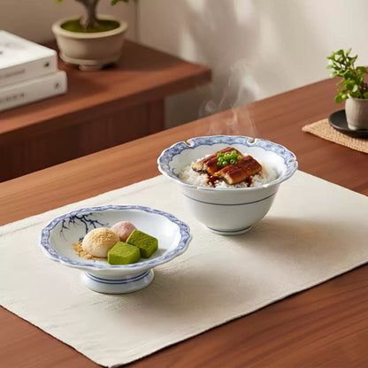 Vaisselle Hamato Arita-yaki bleu et blanc motif oiseau