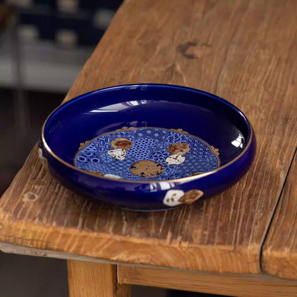 Grand Assiette Aritayaki bleu profond décor doré
