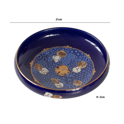 Grand Assiette Aritayaki bleu profond décor doré
