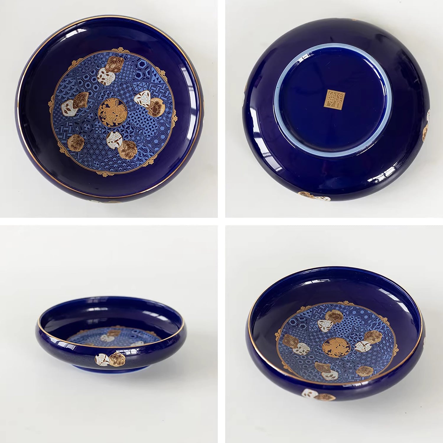Grand Assiette Aritayaki bleu profond décor doré