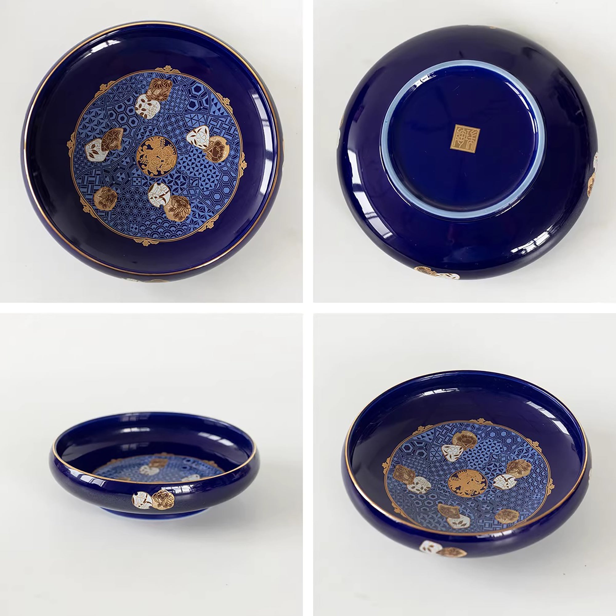 Grand Assiette Aritayaki bleu profond décor doré