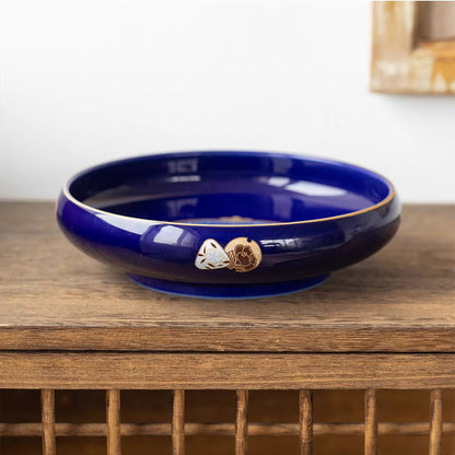Grand Assiette Aritayaki bleu profond décor doré