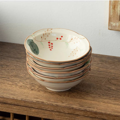 Assiette Minoyaki motif champêtre peinte à la main