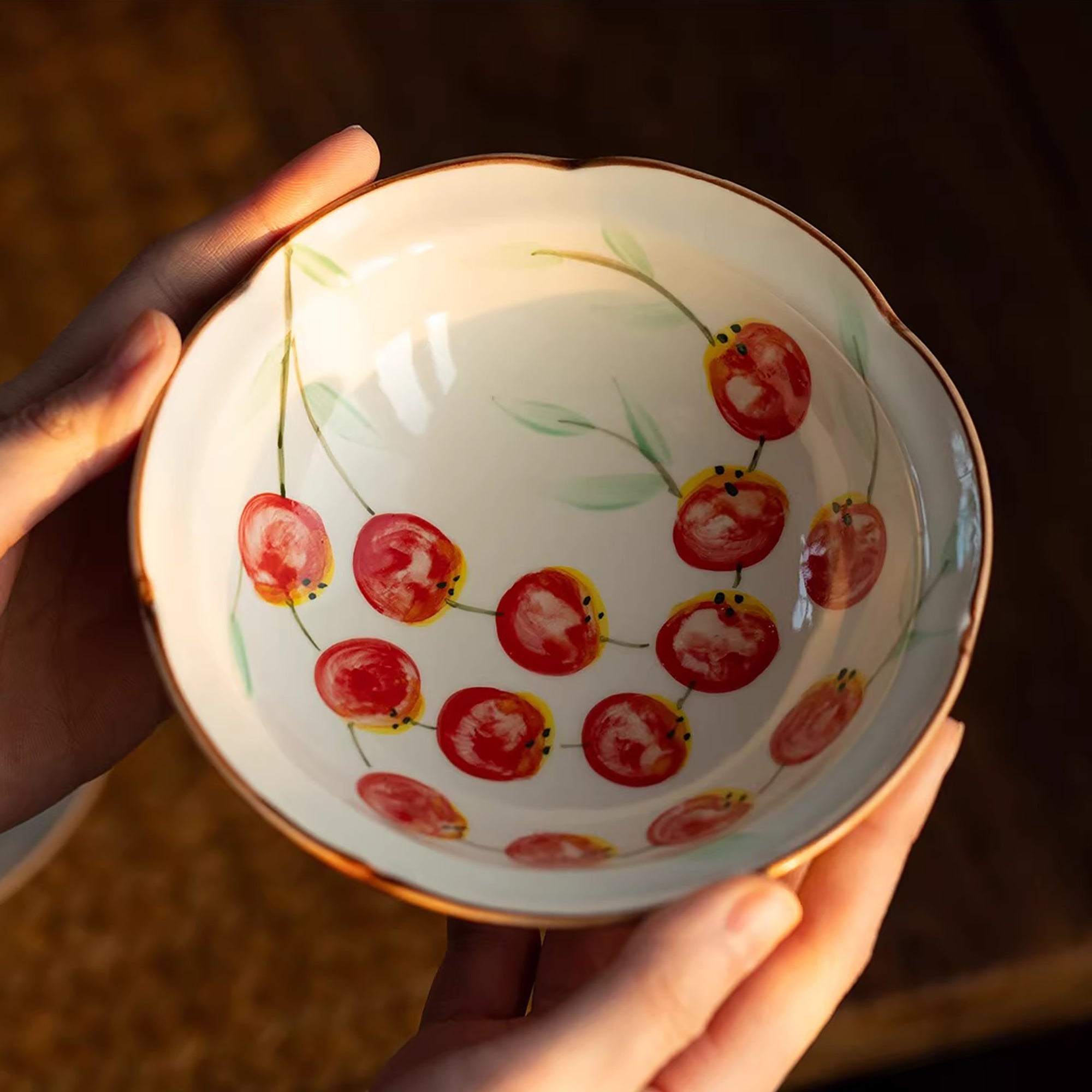 Assiette Minoyaki motif champêtre peinte à la main